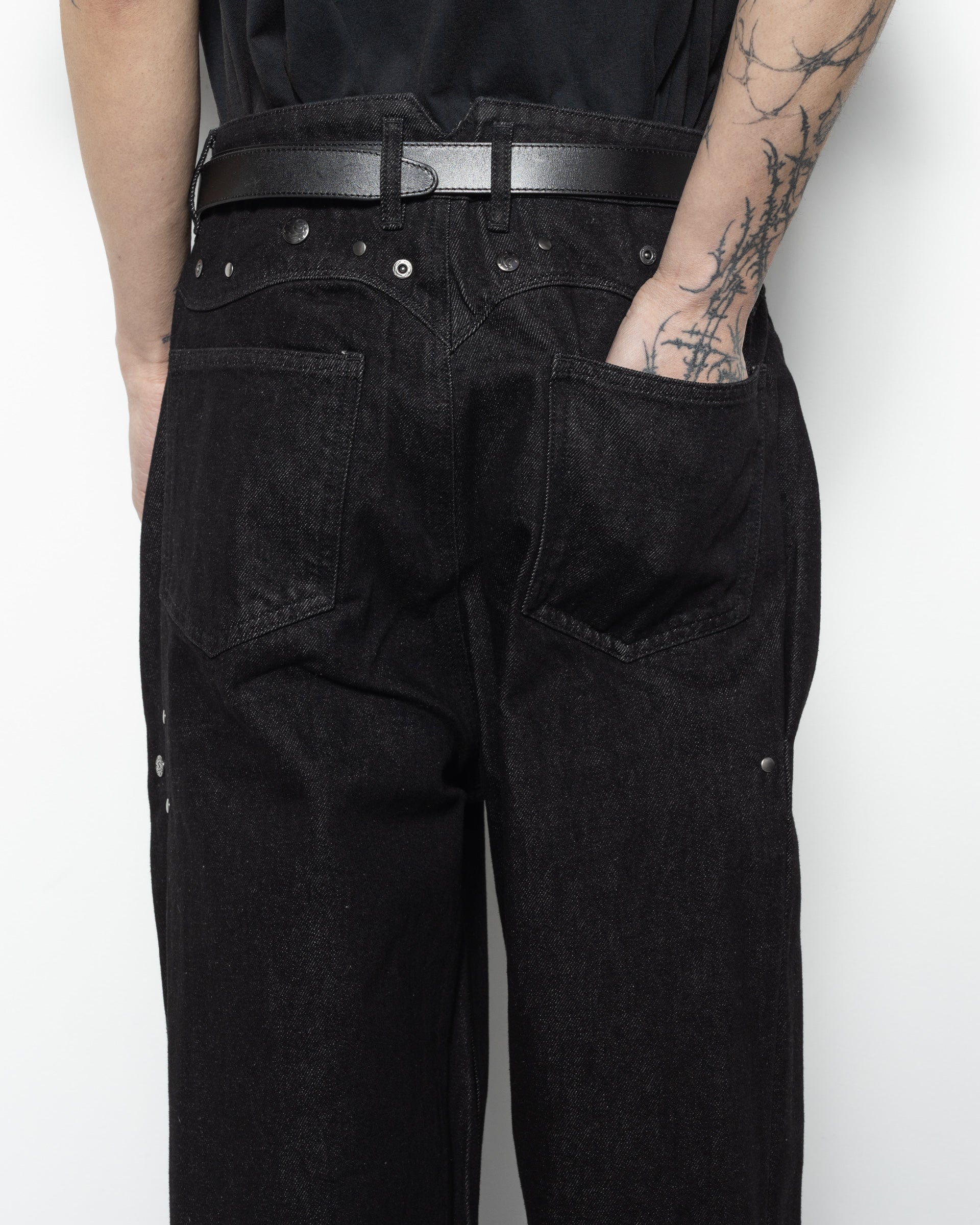 Asymmetric Denim Pants in Black
