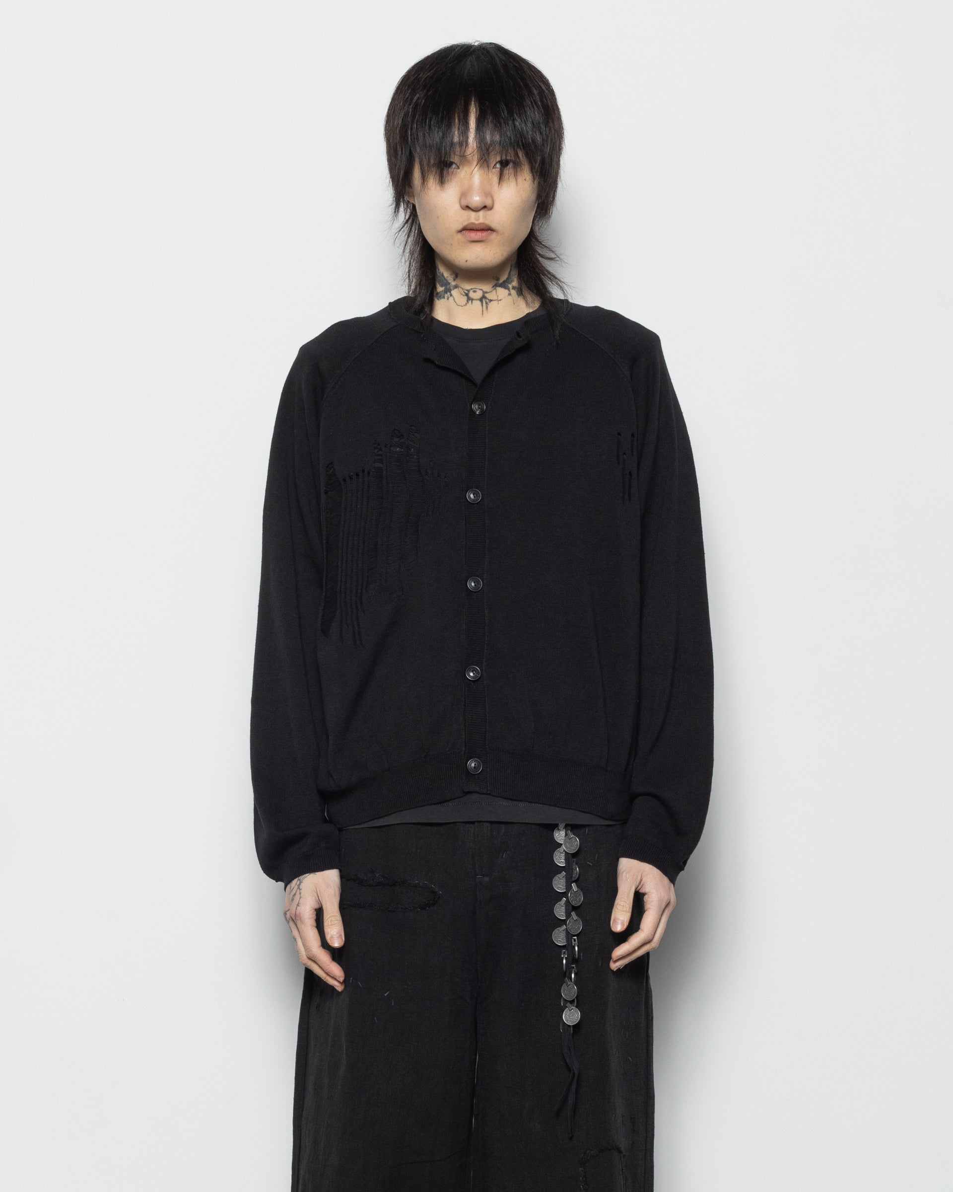 Distressed Cardigan in Black