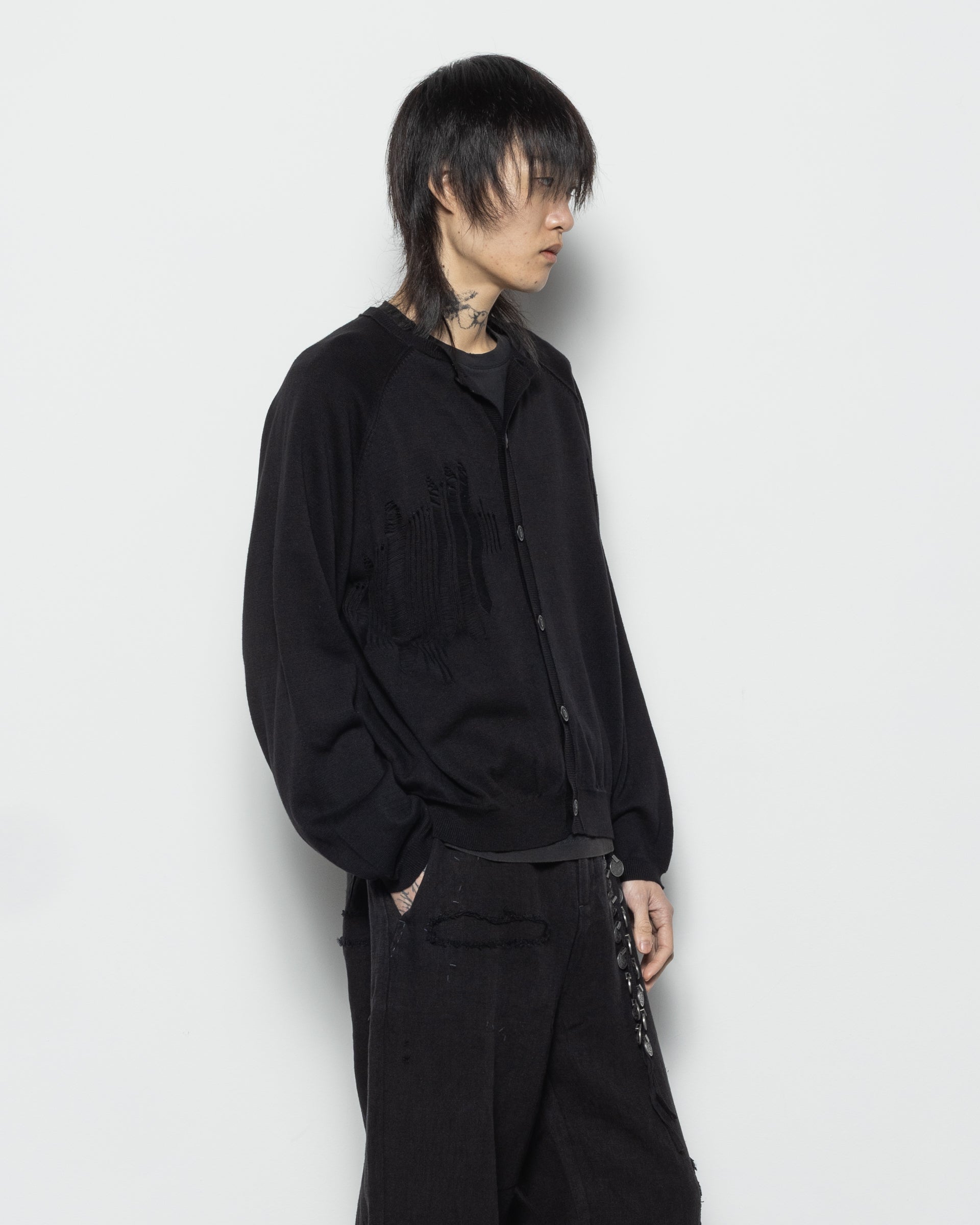 Distressed Cardigan in Black