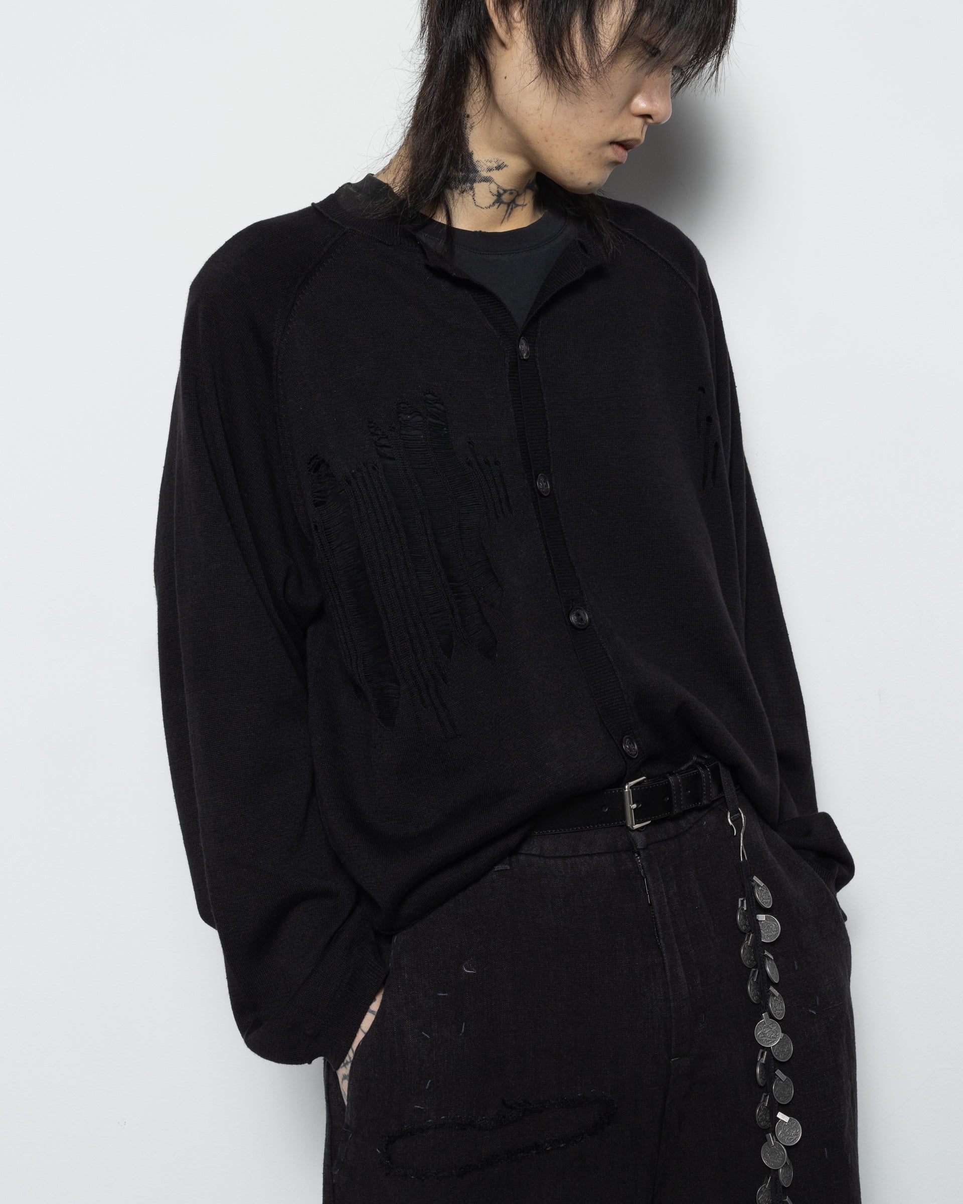 Distressed Cardigan in Black