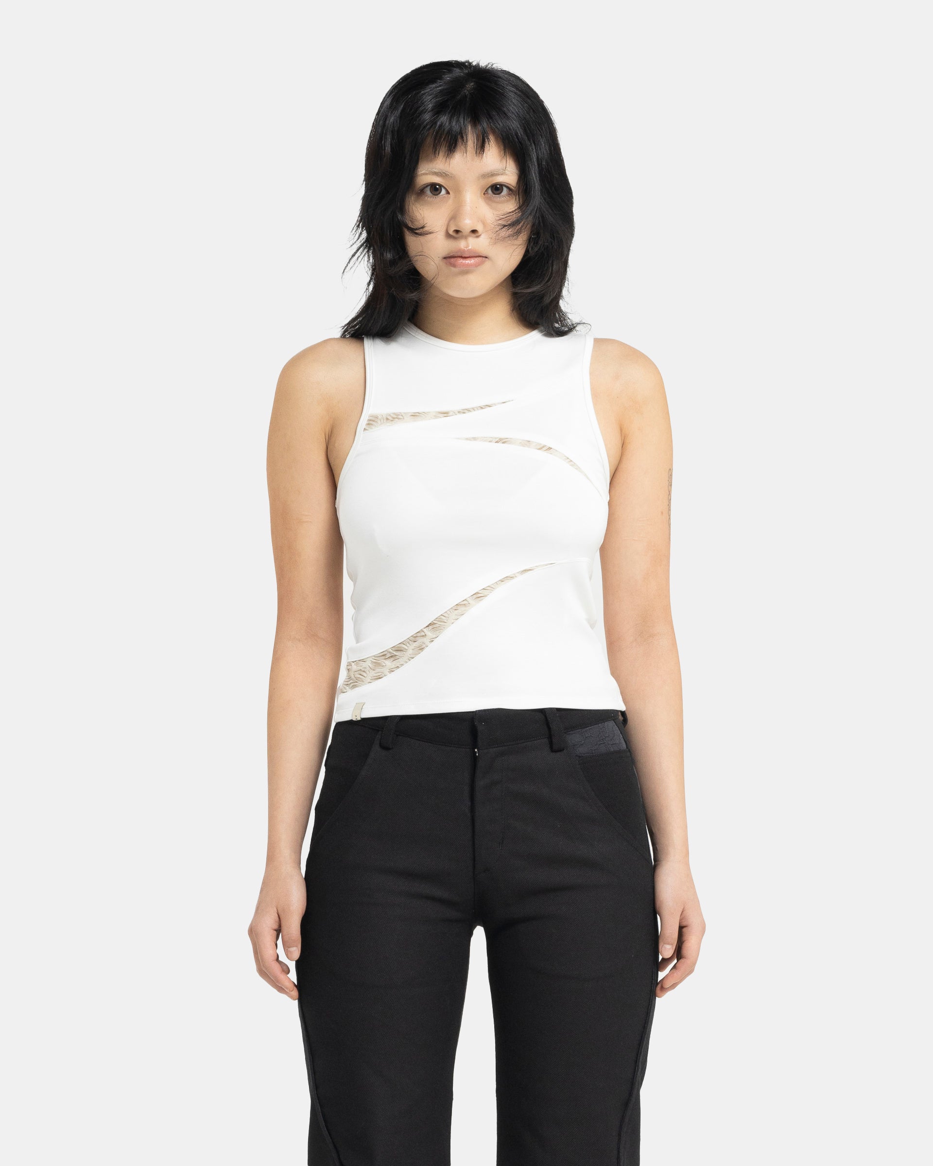 01 Panelled Sleeveless Top in Ivory