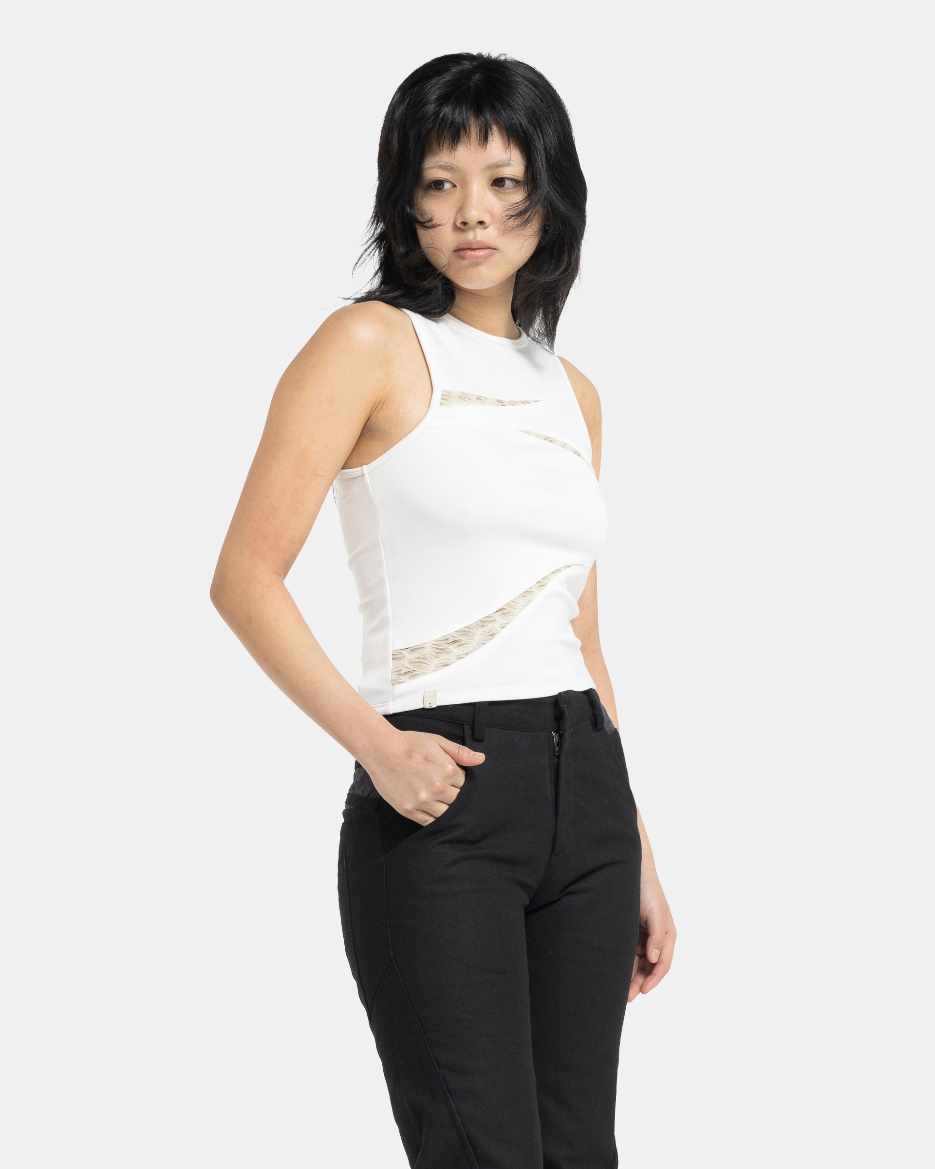 01 Panelled Sleeveless Top in Ivory