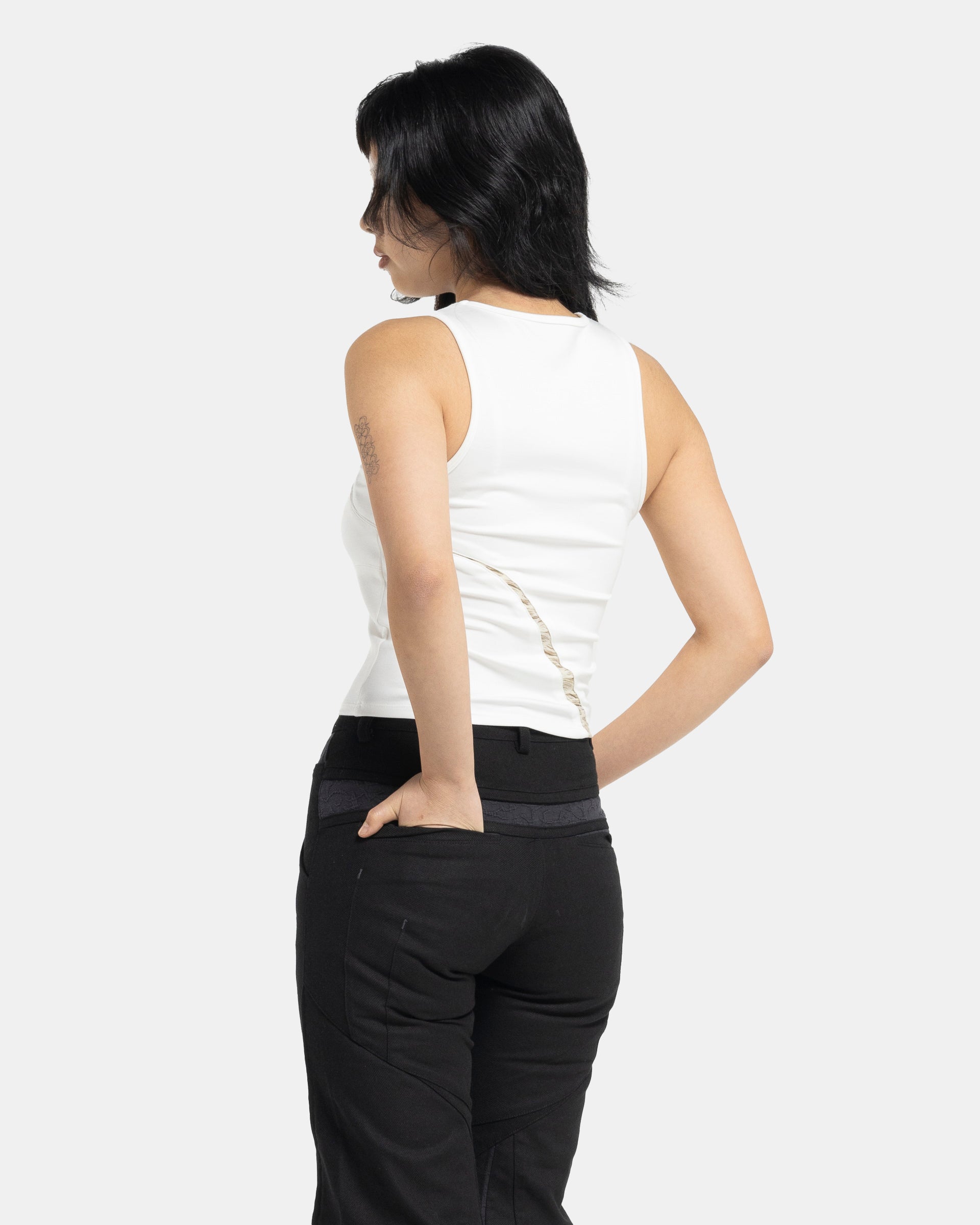 01 Panelled Sleeveless Top in Ivory