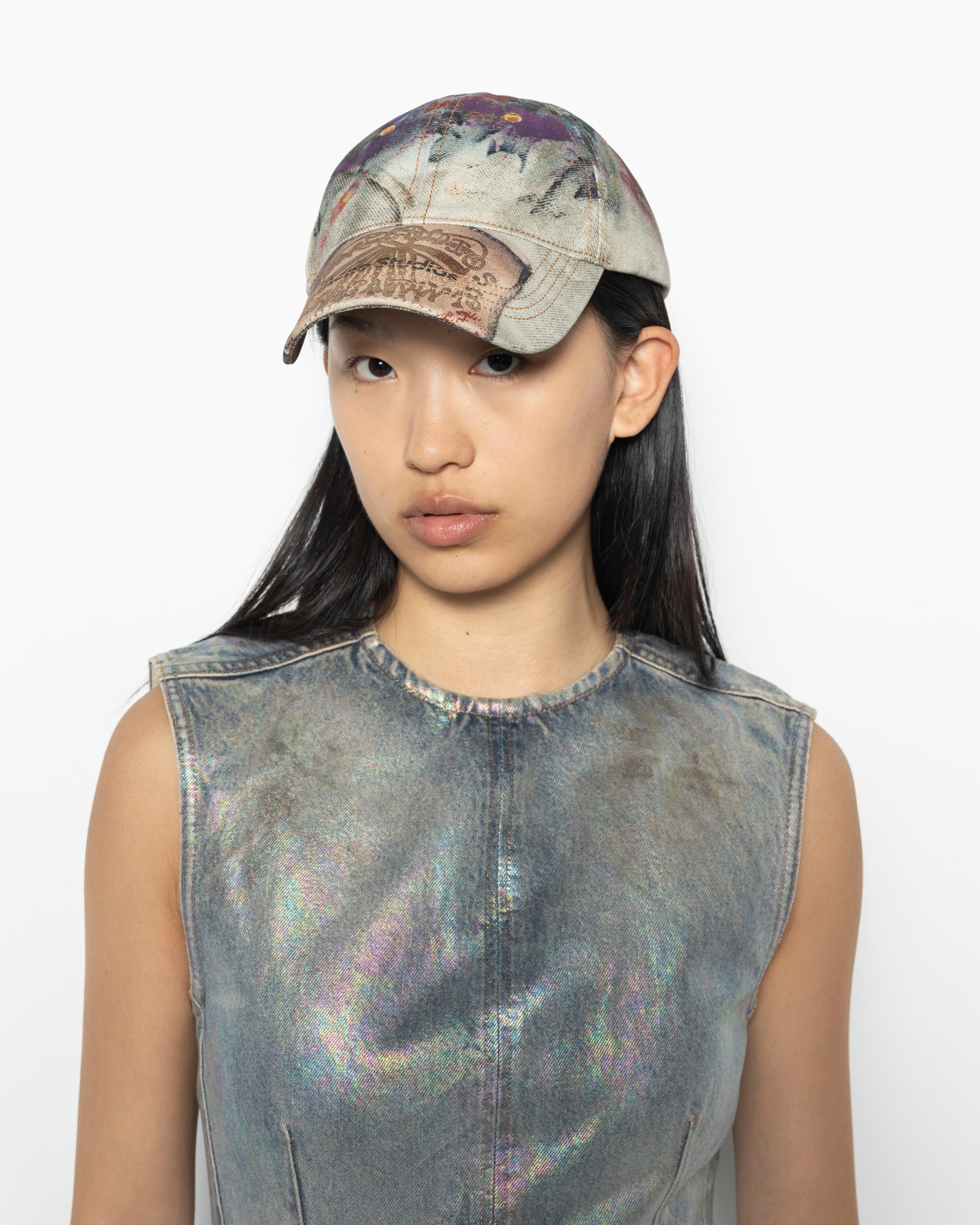 Distressed Printed Cap in Multi