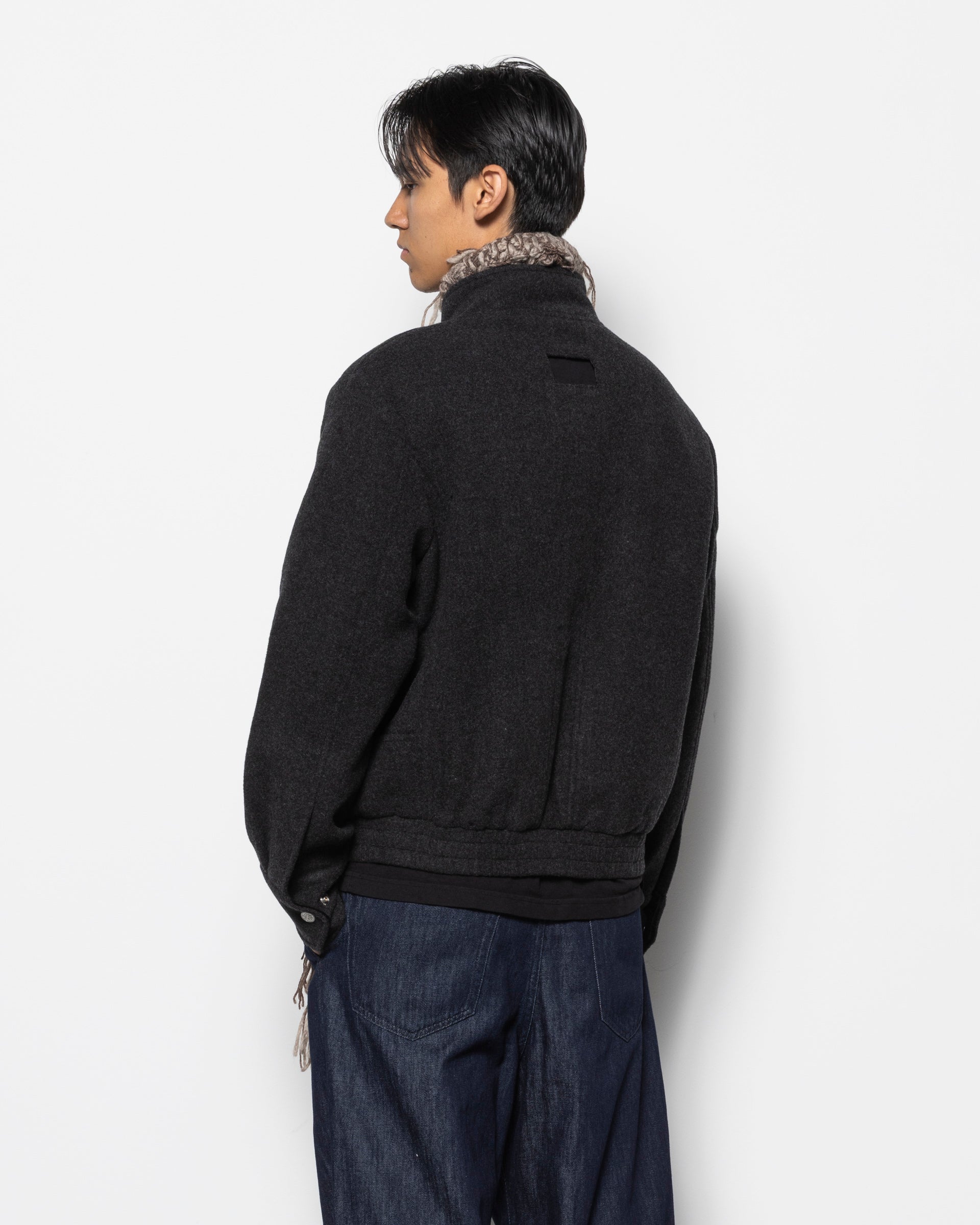 Deconstructed Stand Collar 6 Pocket Jacket in Dark Grey