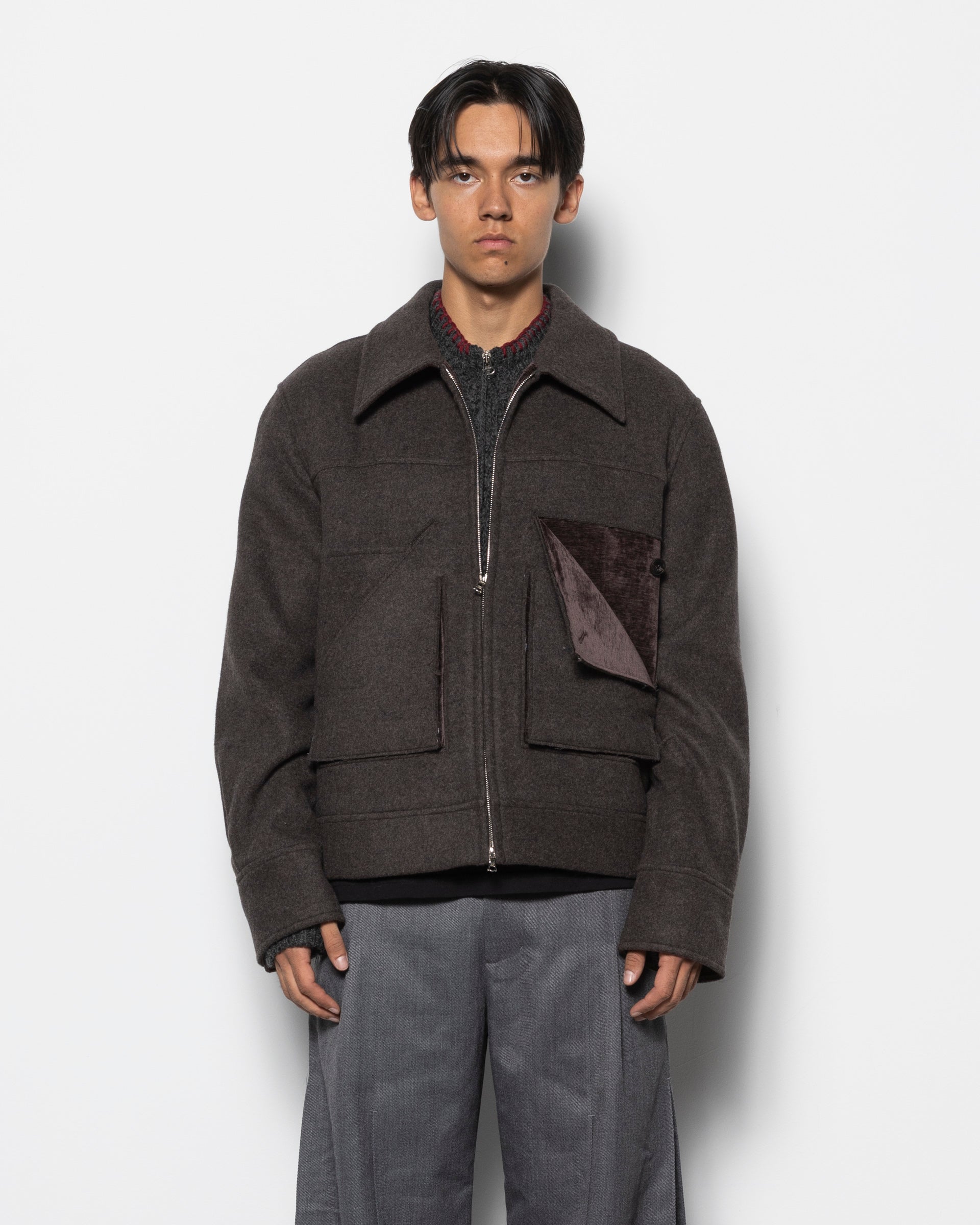 Deconstructed Slit & Peel Pocket Jacket in Brown