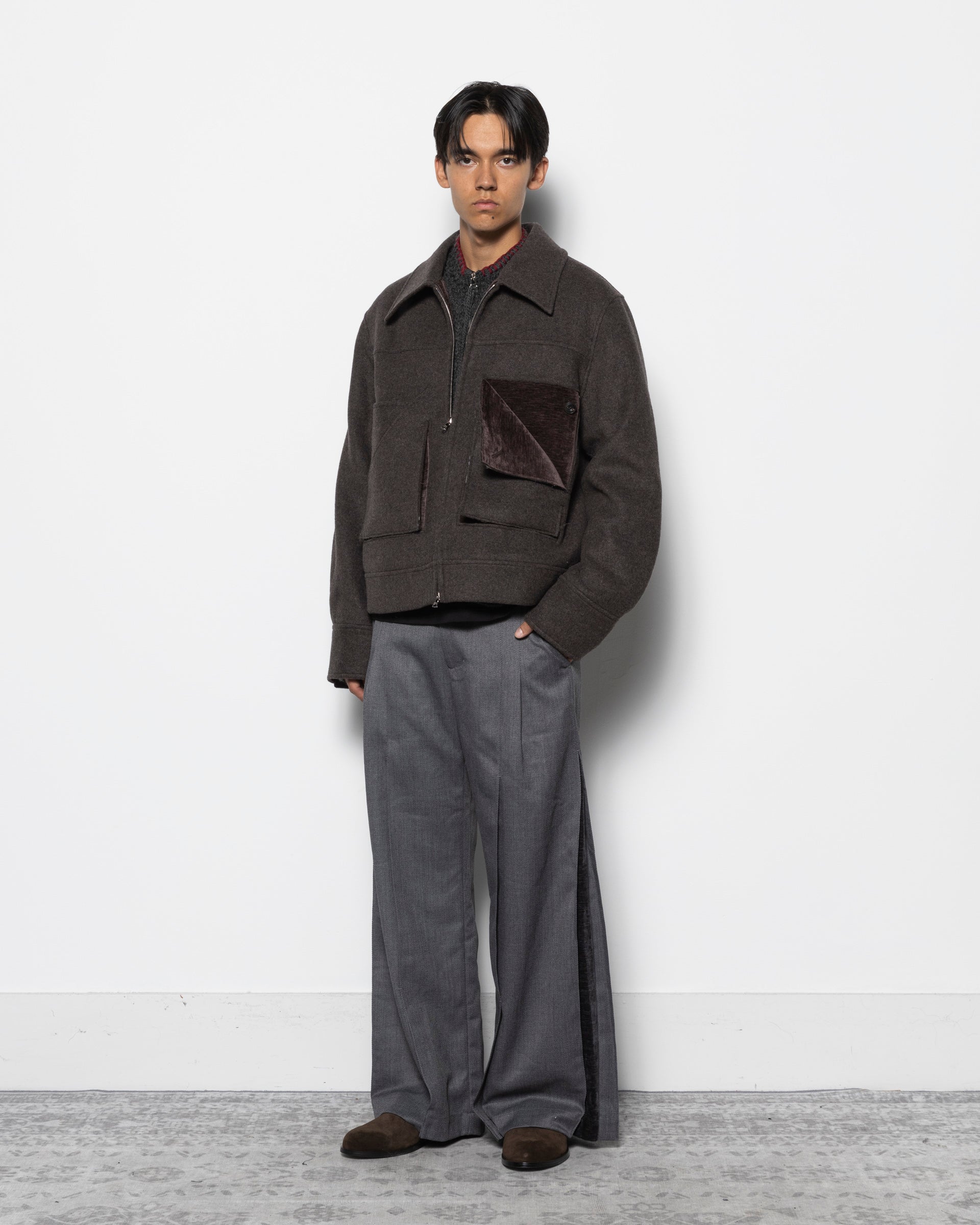 Deconstructed Slit & Peel Pocket Jacket in Brown