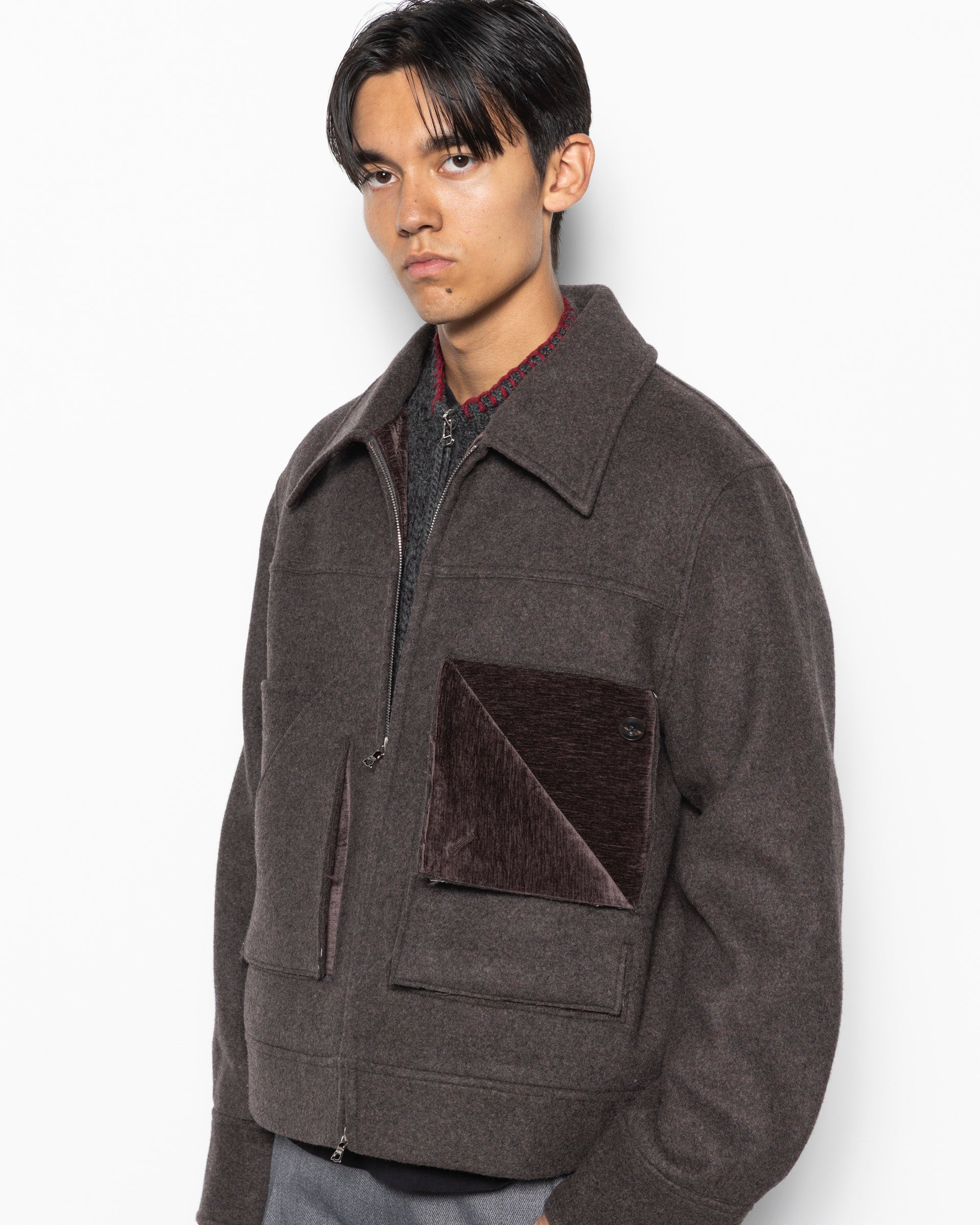 Deconstructed Slit & Peel Pocket Jacket in Brown
