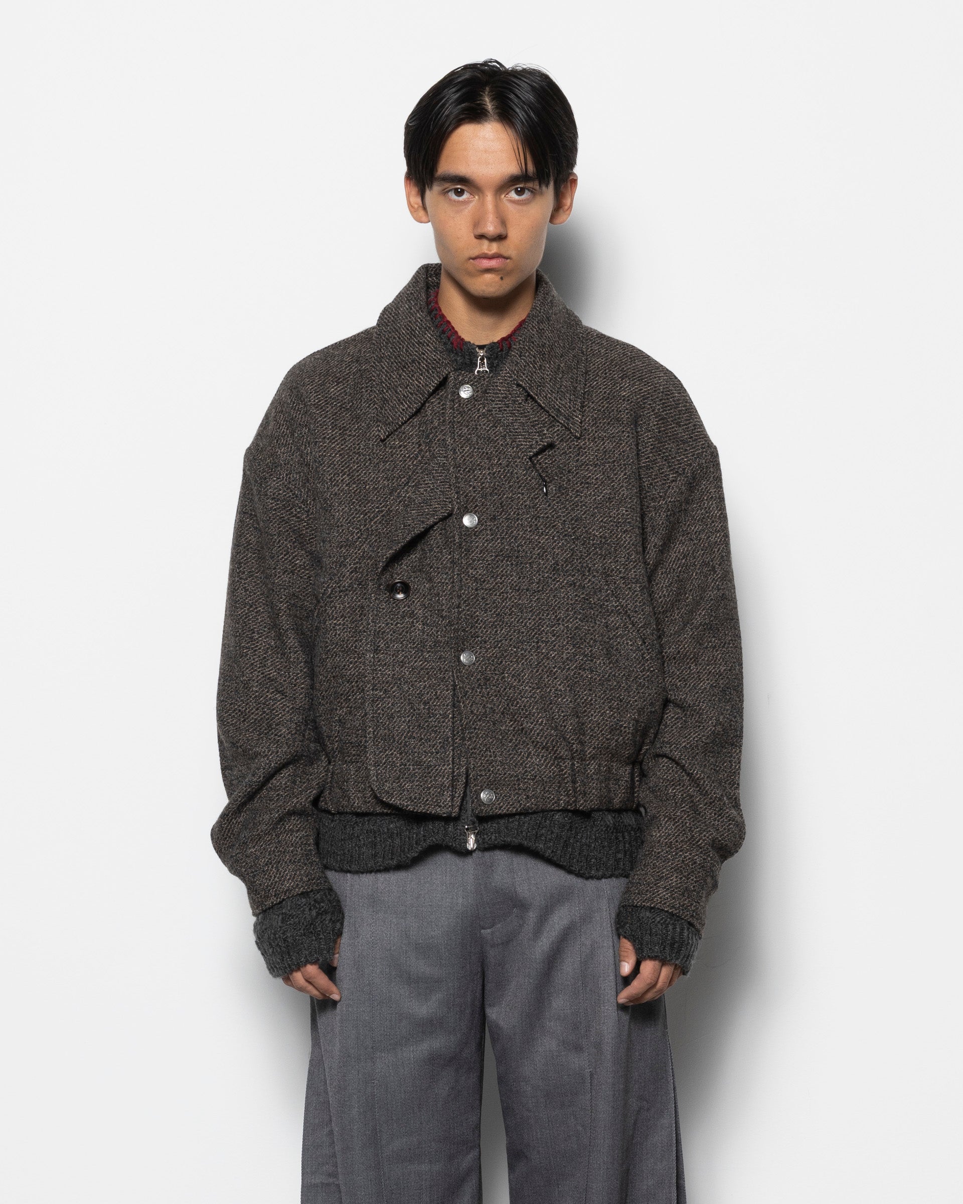 Deconstructed Detachable Lapel Jacket in Stone Brown