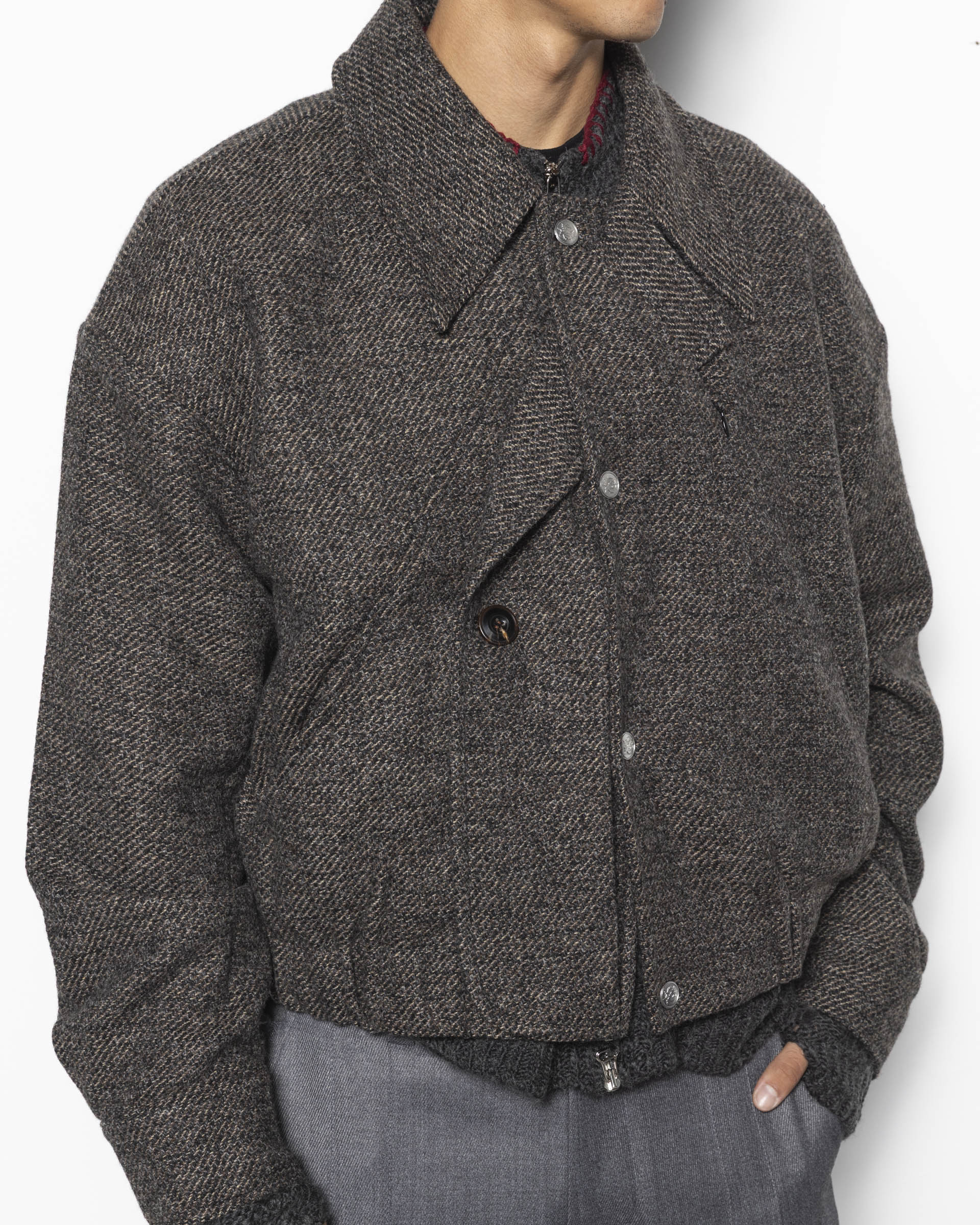 Deconstructed Detachable Lapel Jacket in Stone Brown