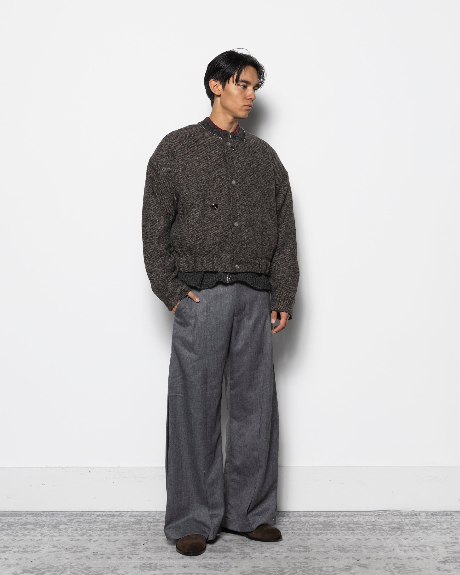 Deconstructed Detachable Lapel Jacket in Stone Brown