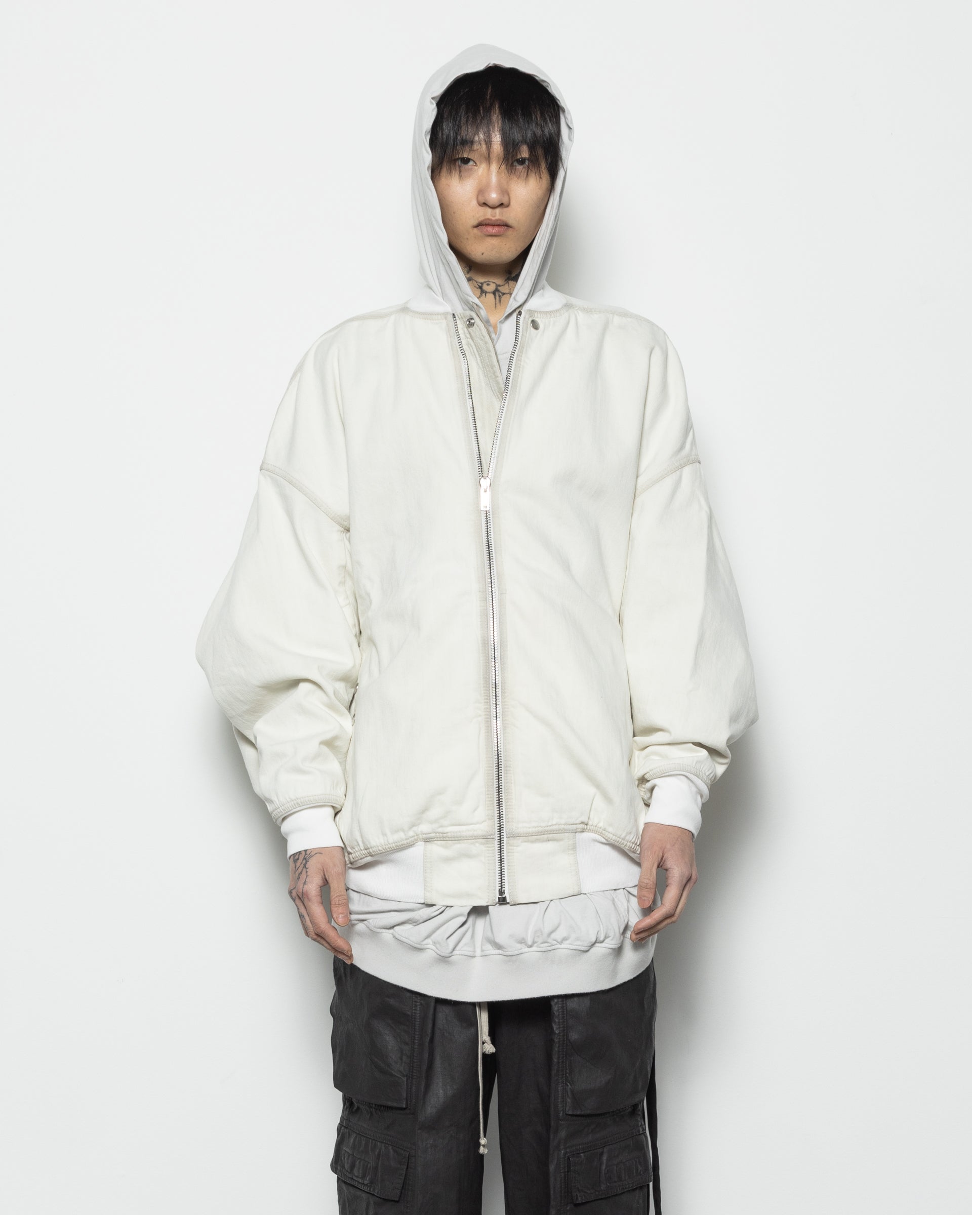 Jumbo Flight Denim Bomber in Milk Wash