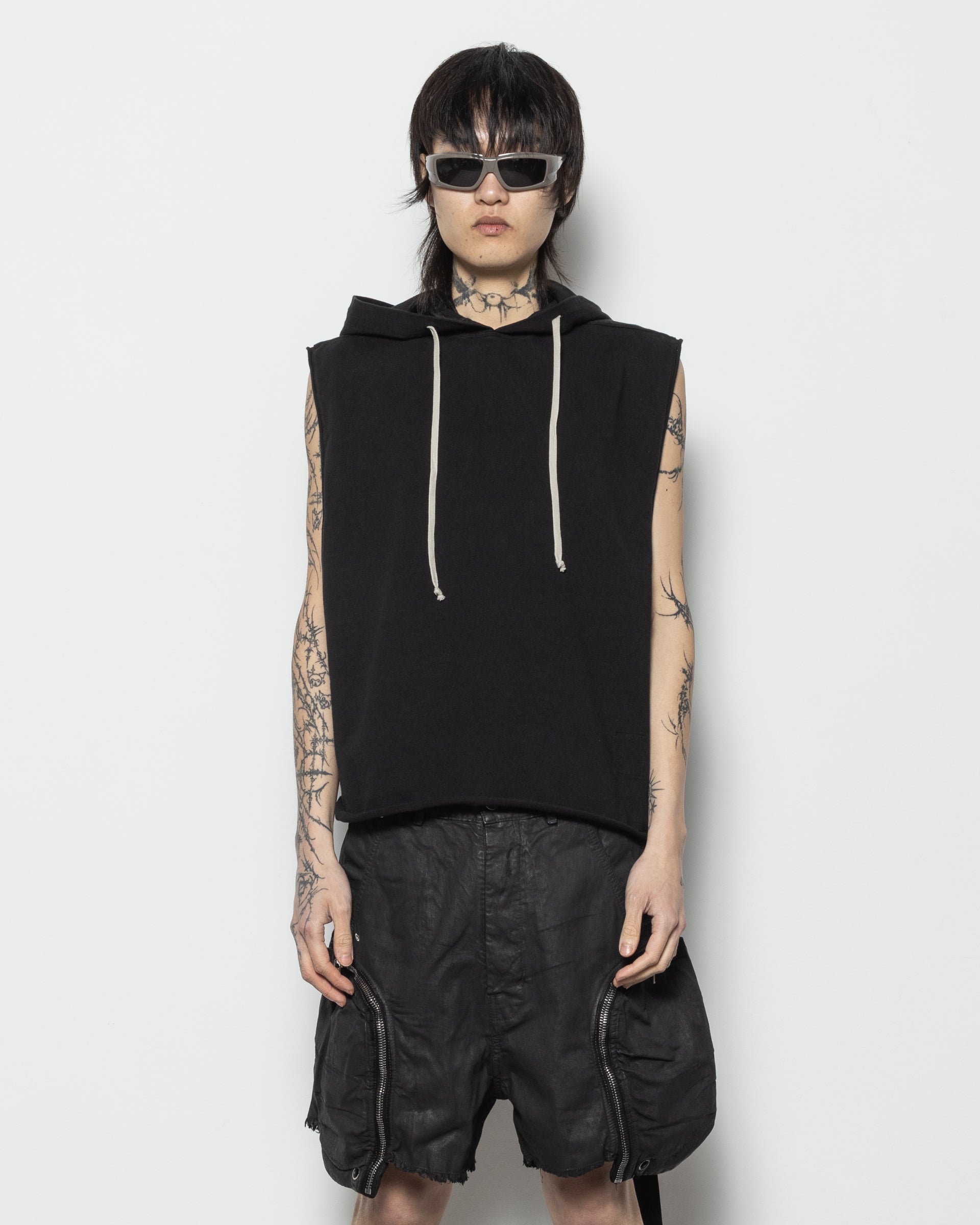 Hooded Tunic Knit Top in Black