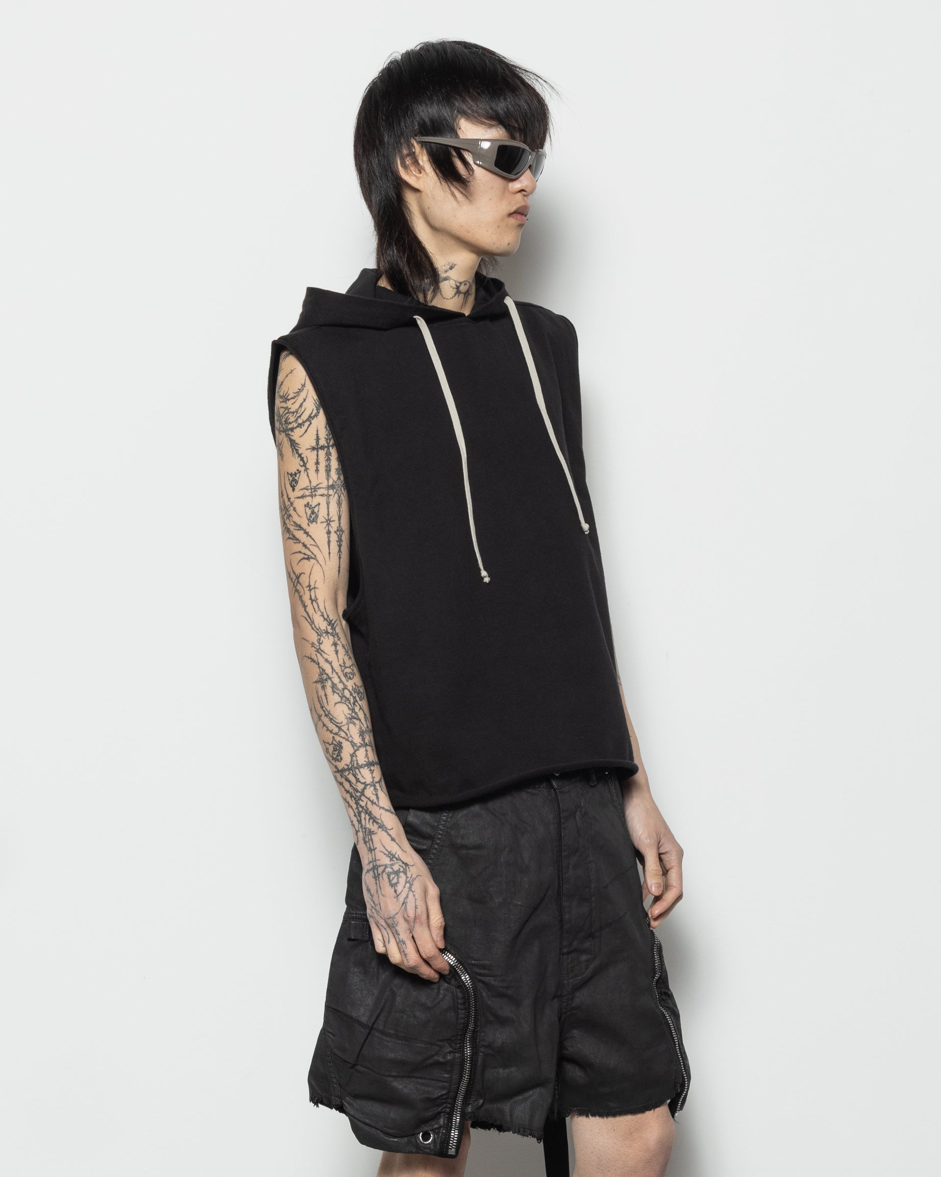 Hooded Tunic Knit Top in Black