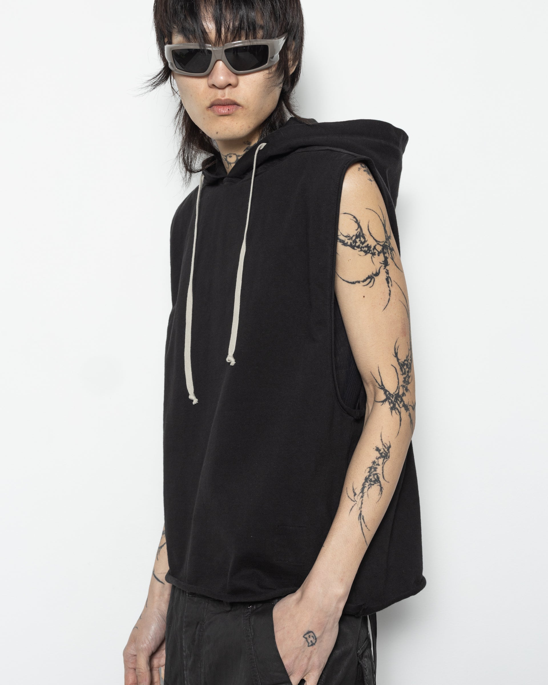 Hooded Tunic Knit Top in Black
