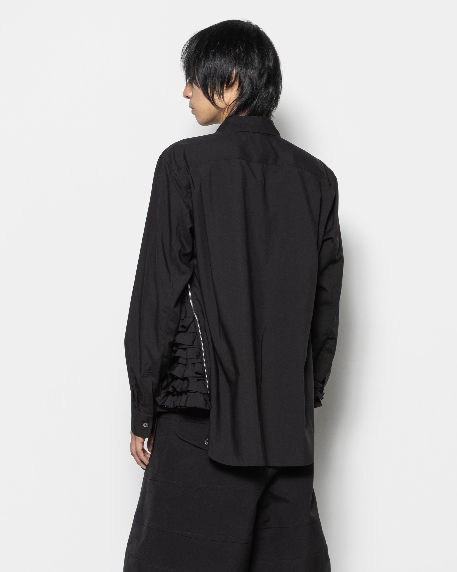 Side Zip Frills Shirt in Black