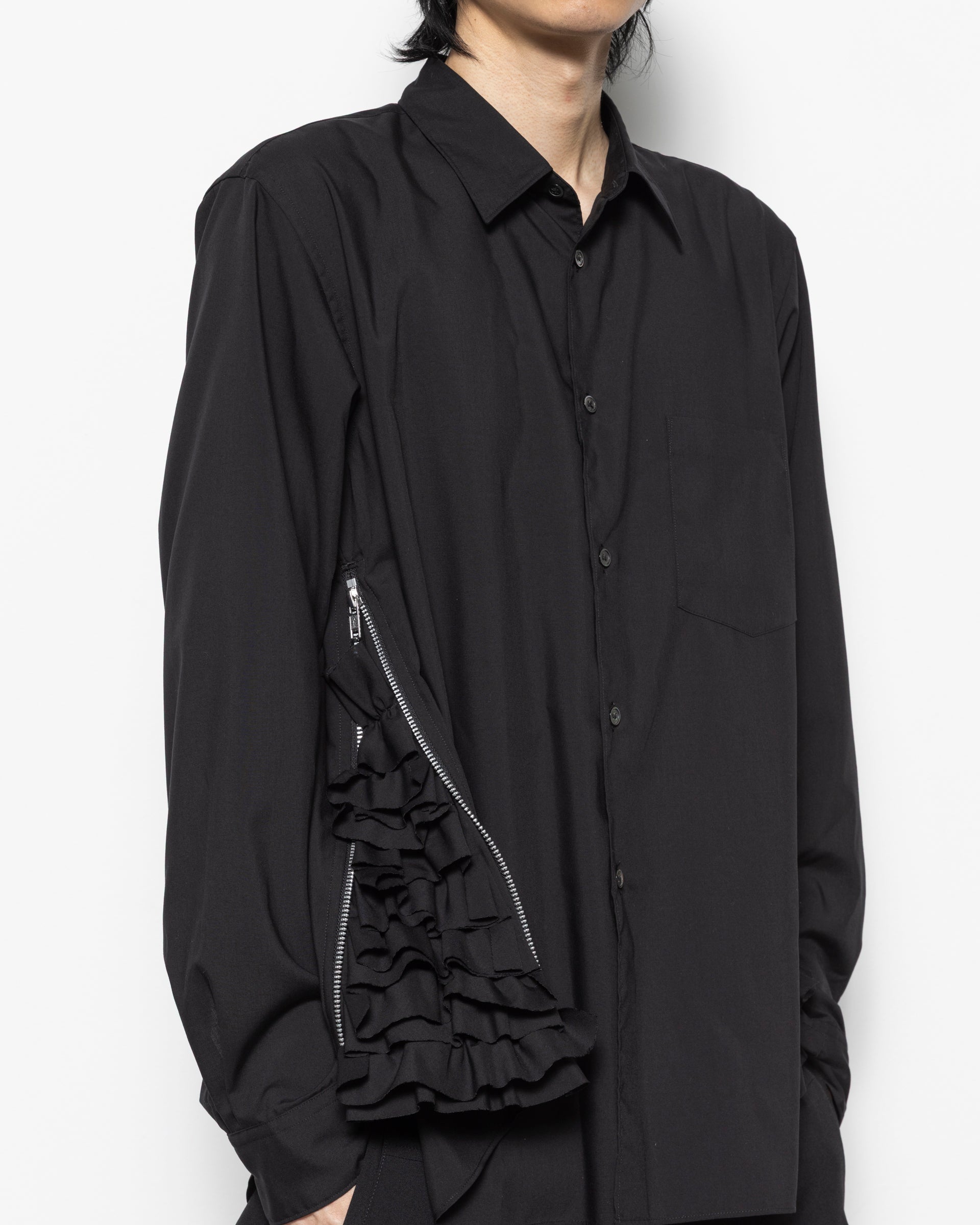 Side Zip Frills Shirt in Black