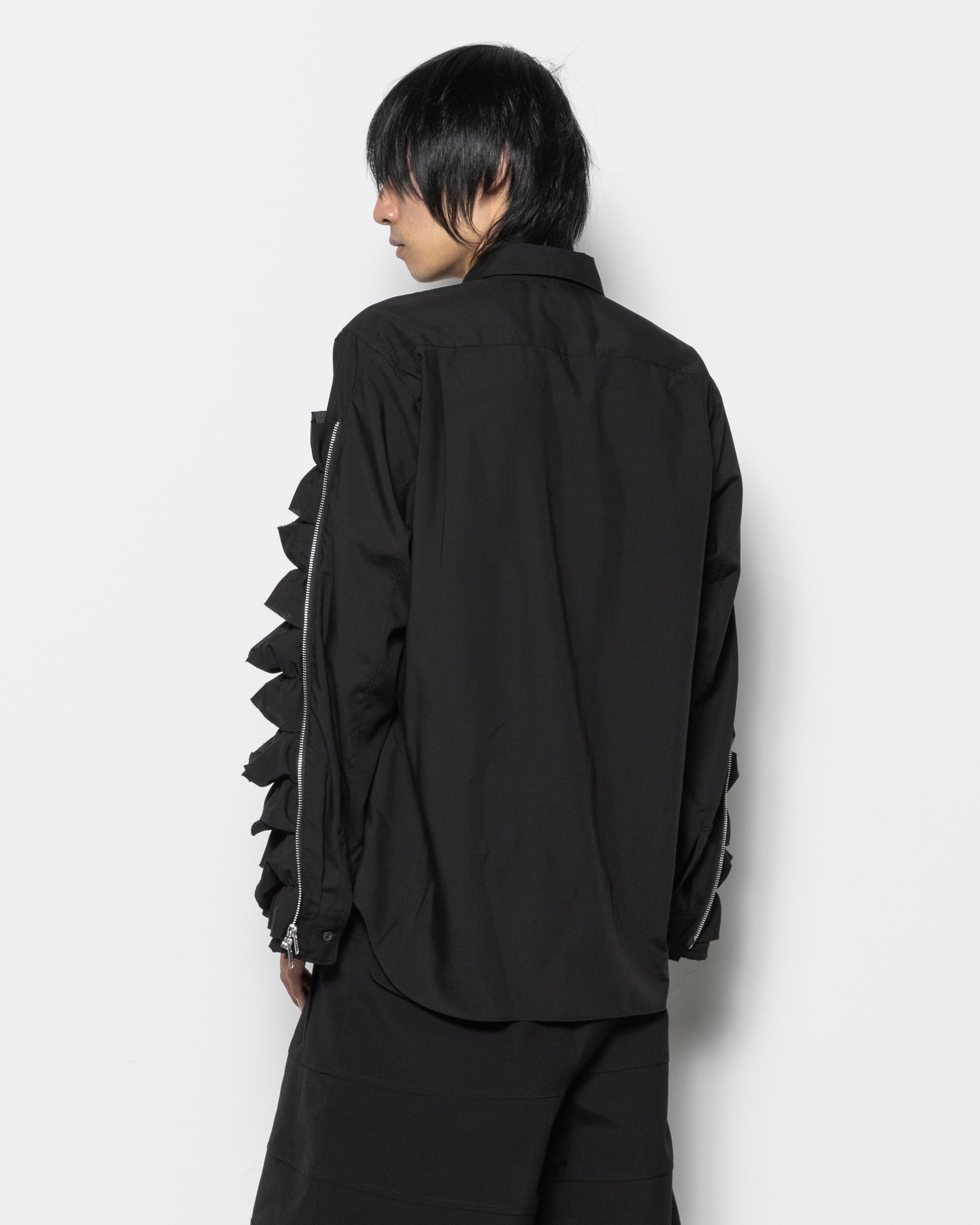 Zip Frills Sleeves Shirt in Black