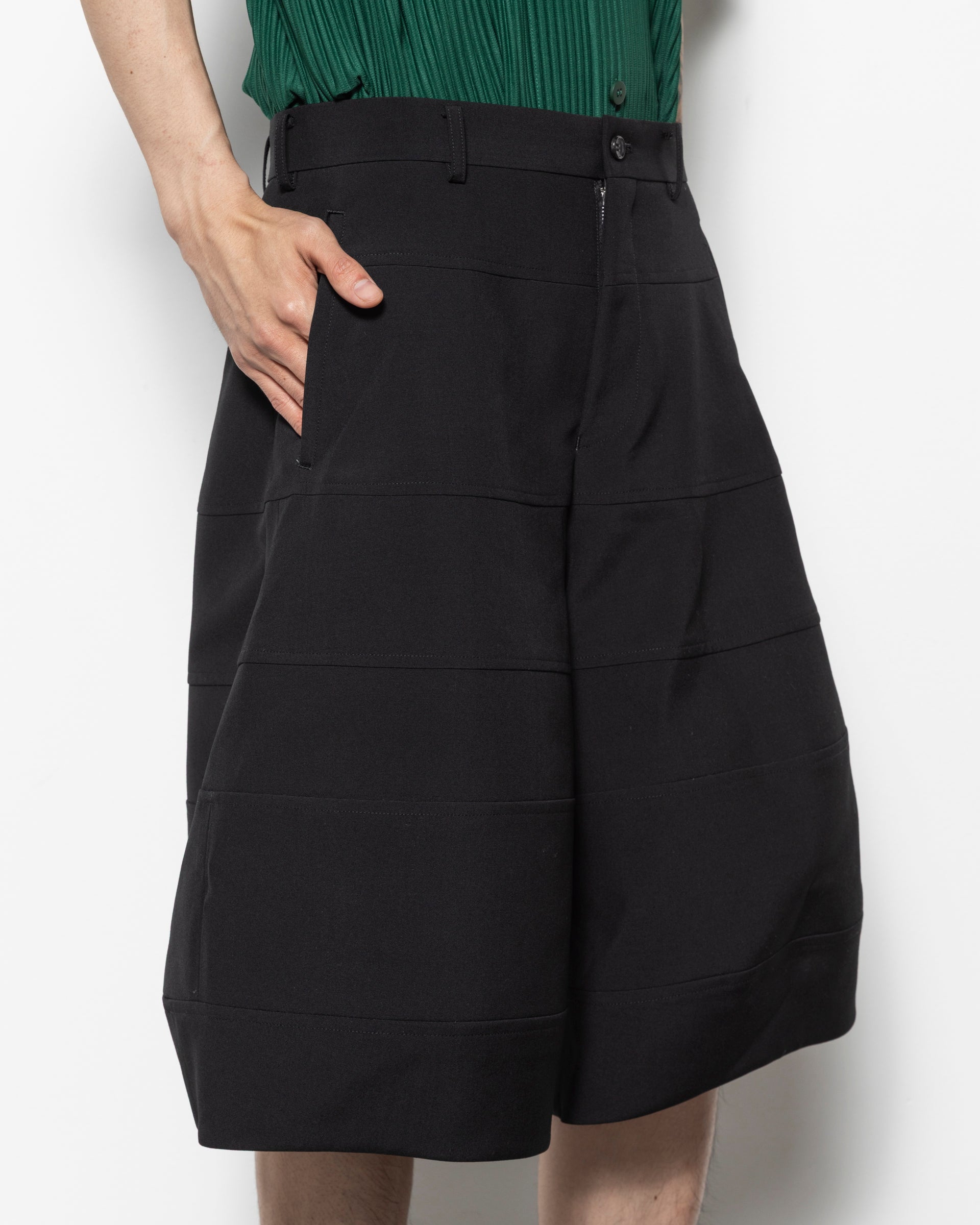 Panelled Wide Shorts in Black