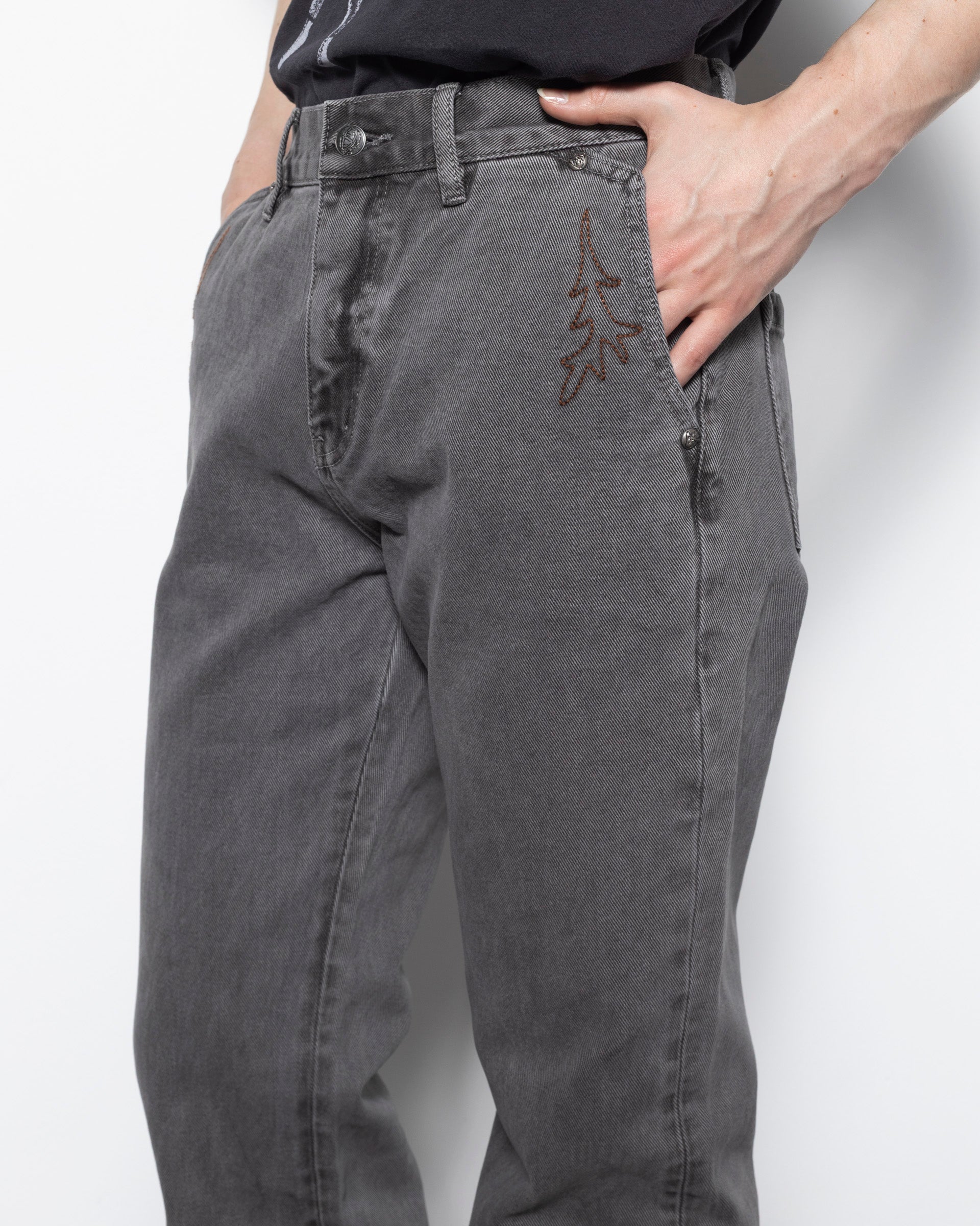 Western Embroidery Flared Jeans in Grey