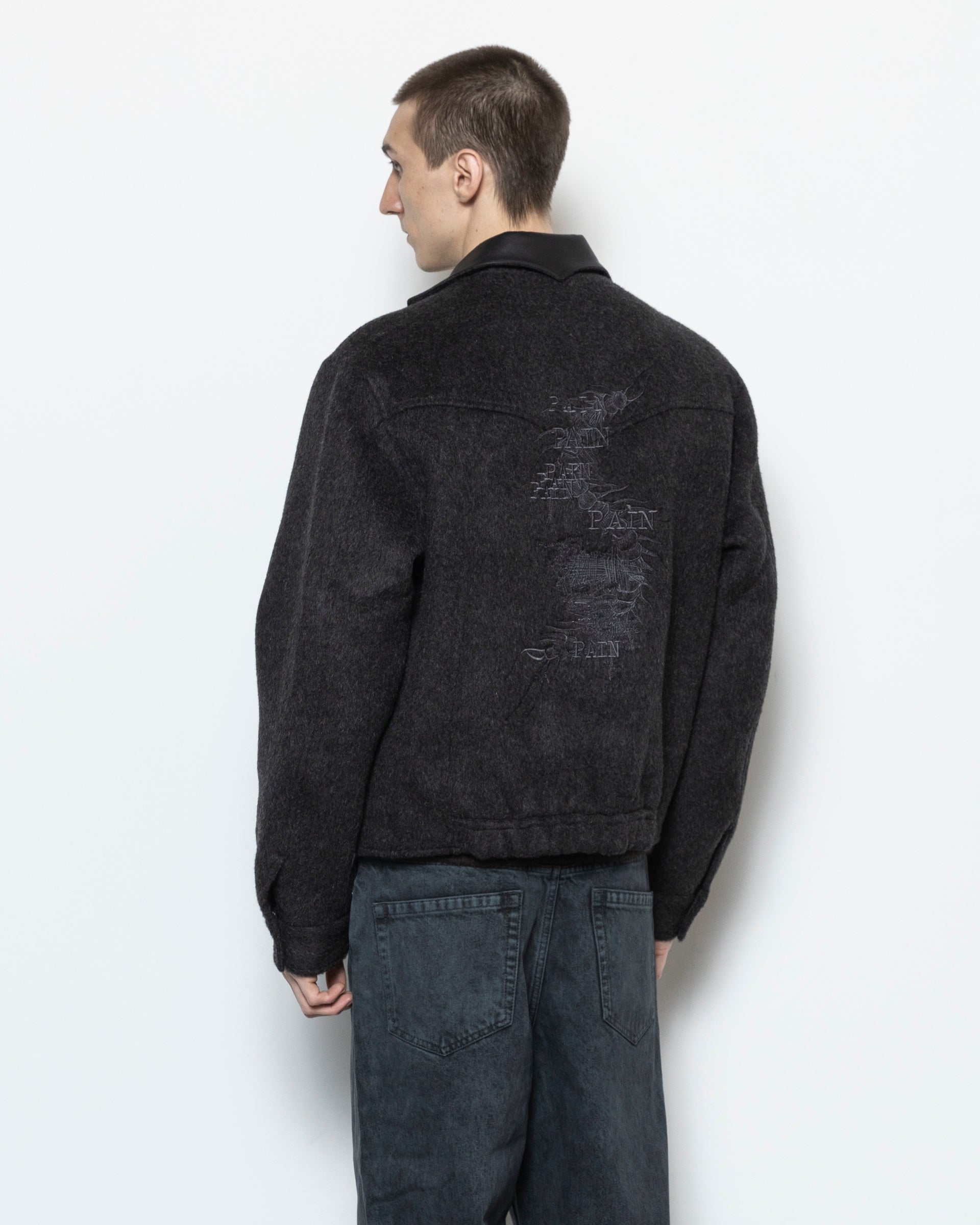 Count Orlok Leather Collar Jacket in Black and Grey