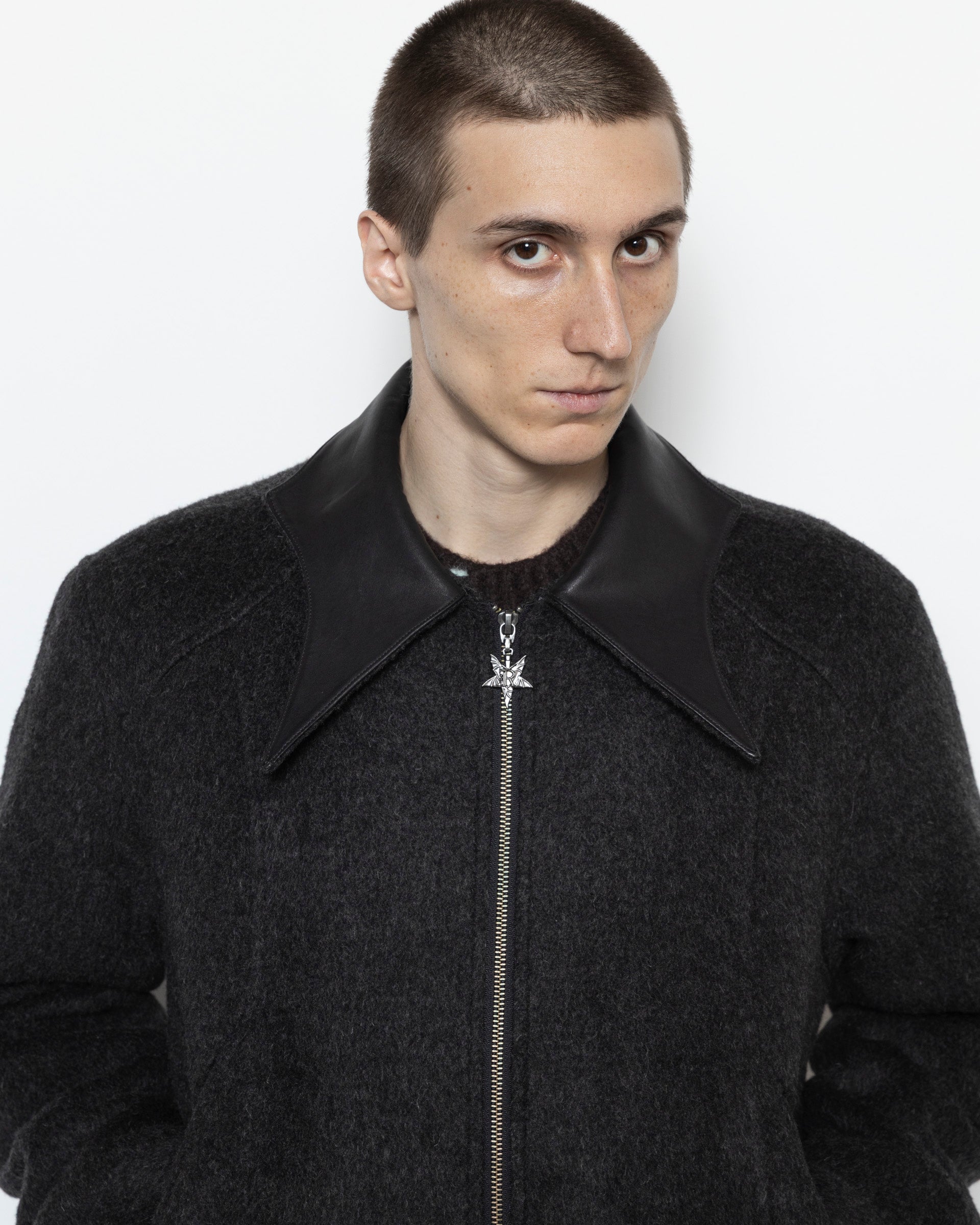 Count Orlok Leather Collar Jacket in Black and Grey