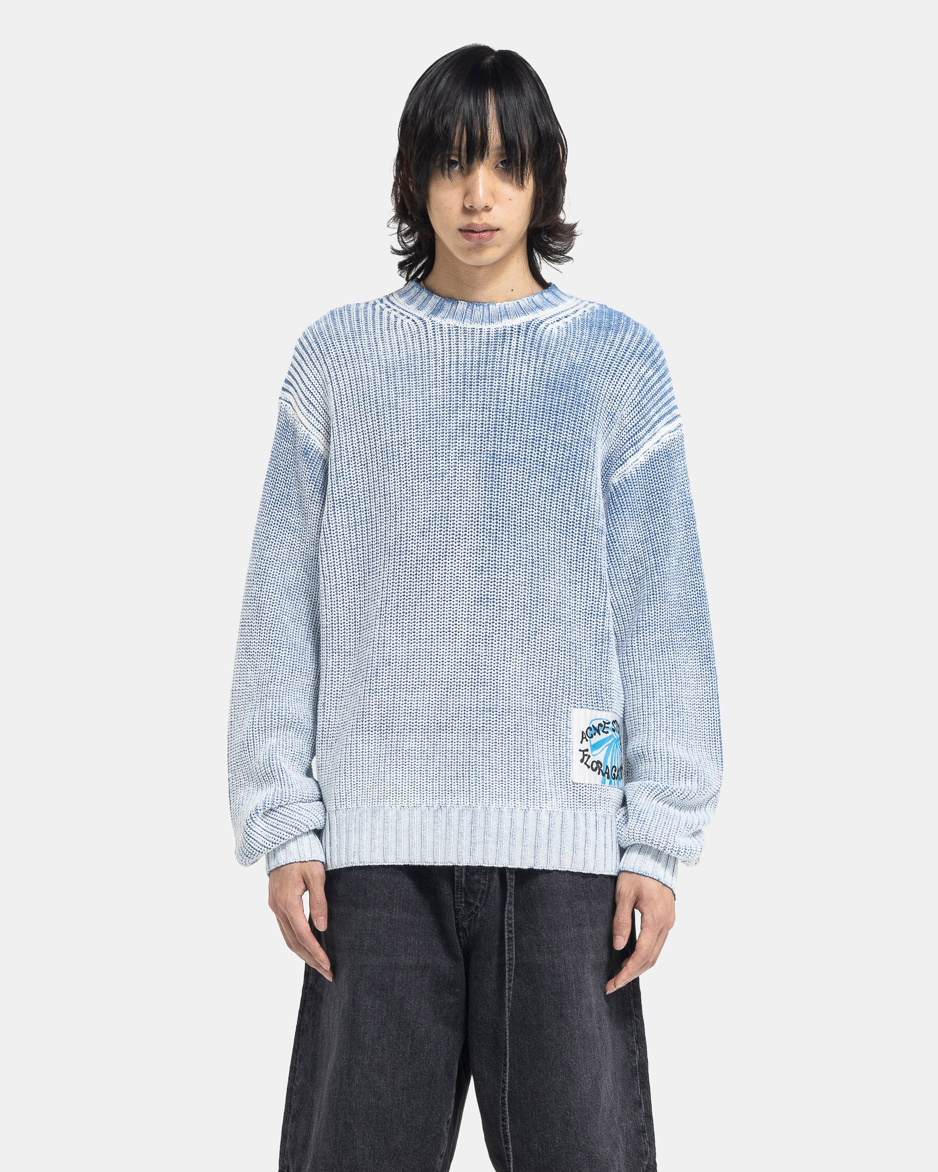 Crew Neck Jumper in Old Blue and White