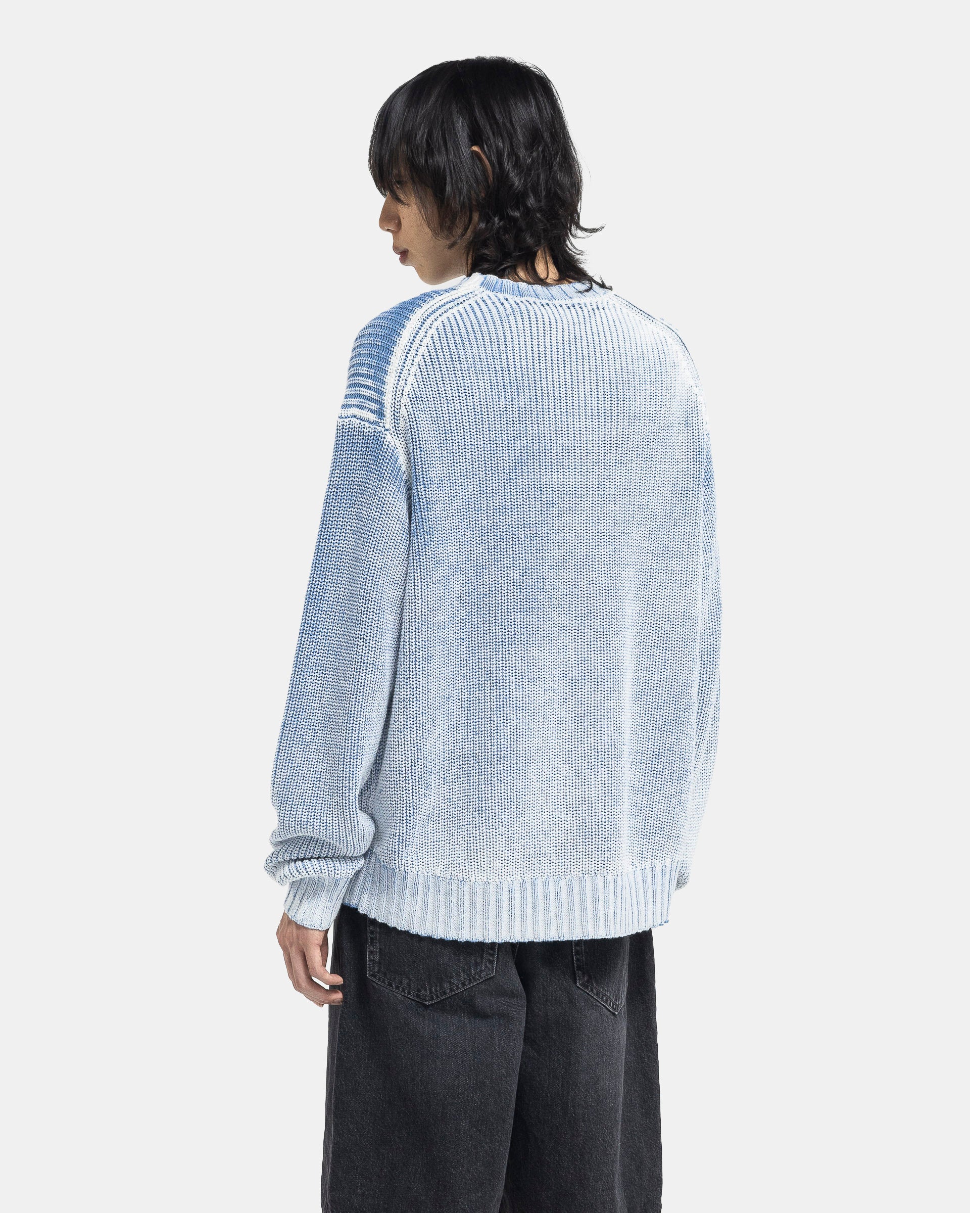 Crew Neck Jumper in Old Blue and White