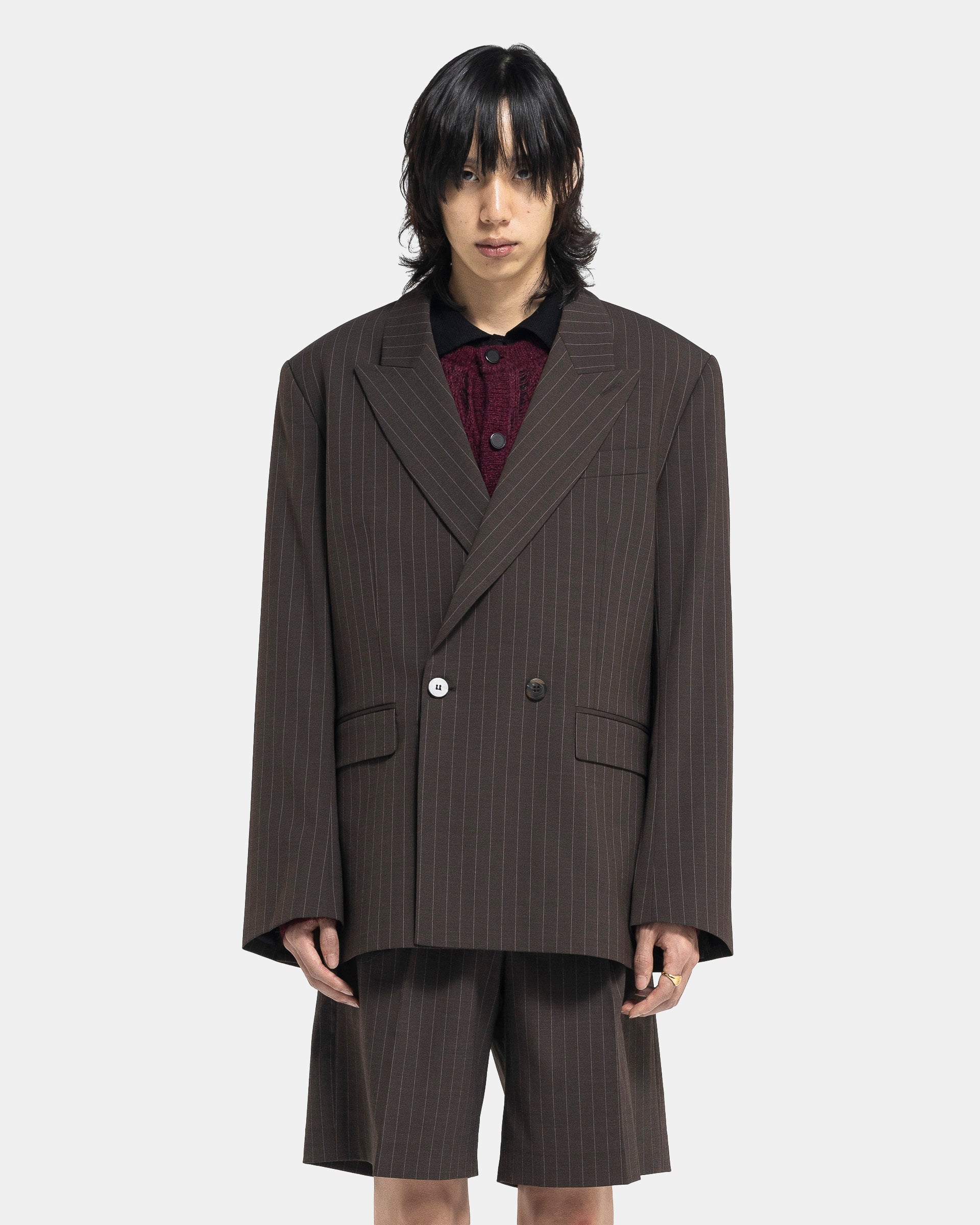 Double Breasted Blazer in Brown Pin Stripe