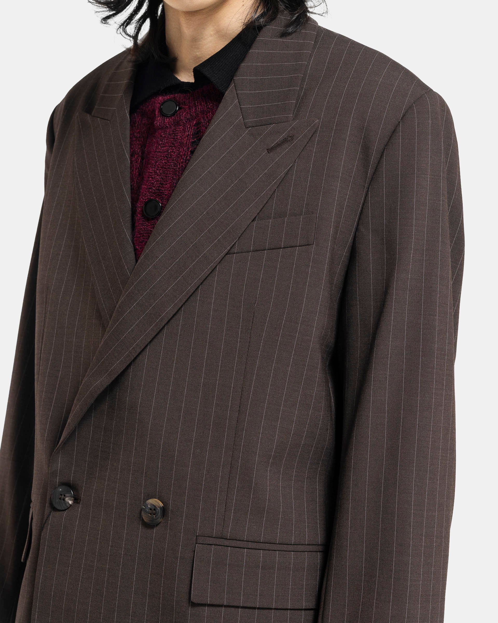 Double Breasted Blazer in Brown Pin Stripe