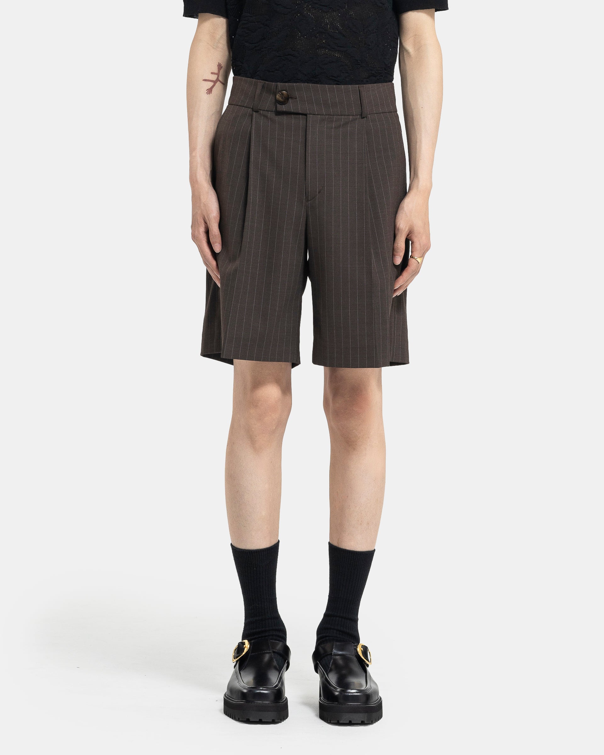 Tailored Shorts in Brown Pin Stripe