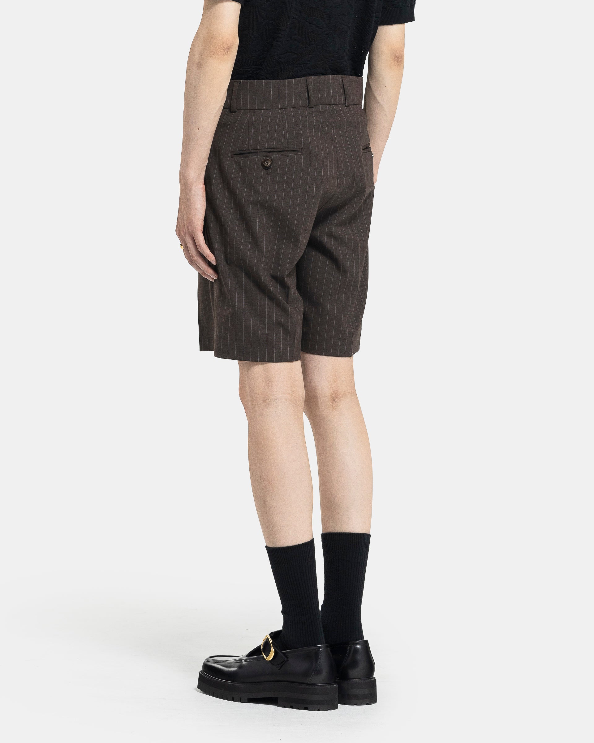 Tailored Shorts in Brown Pin Stripe