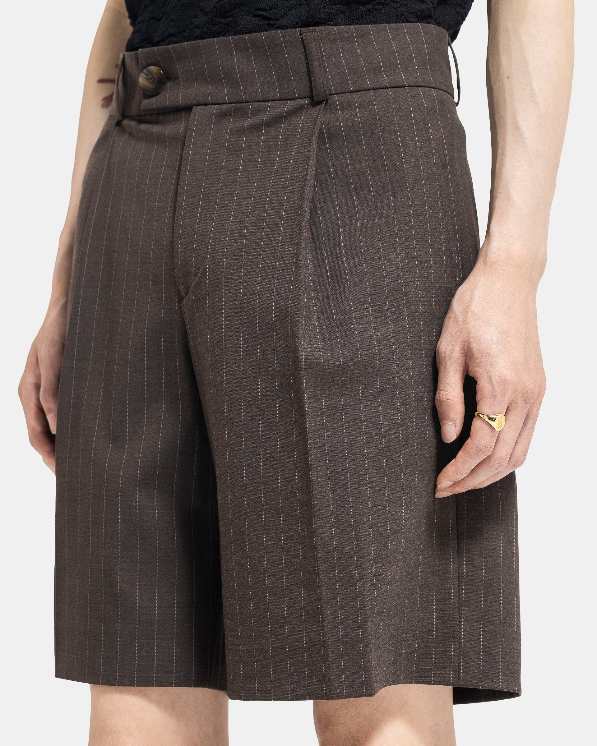 Tailored Shorts in Brown Pin Stripe