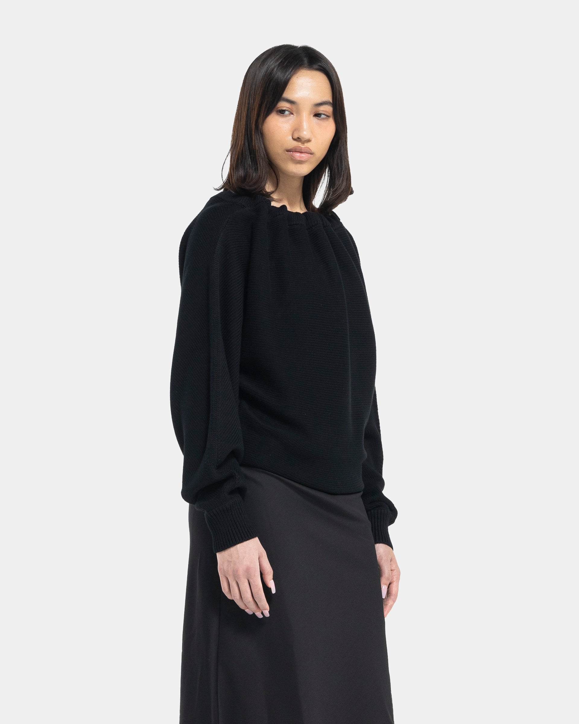 Ruched Dolman Sleeve Sweater in Black