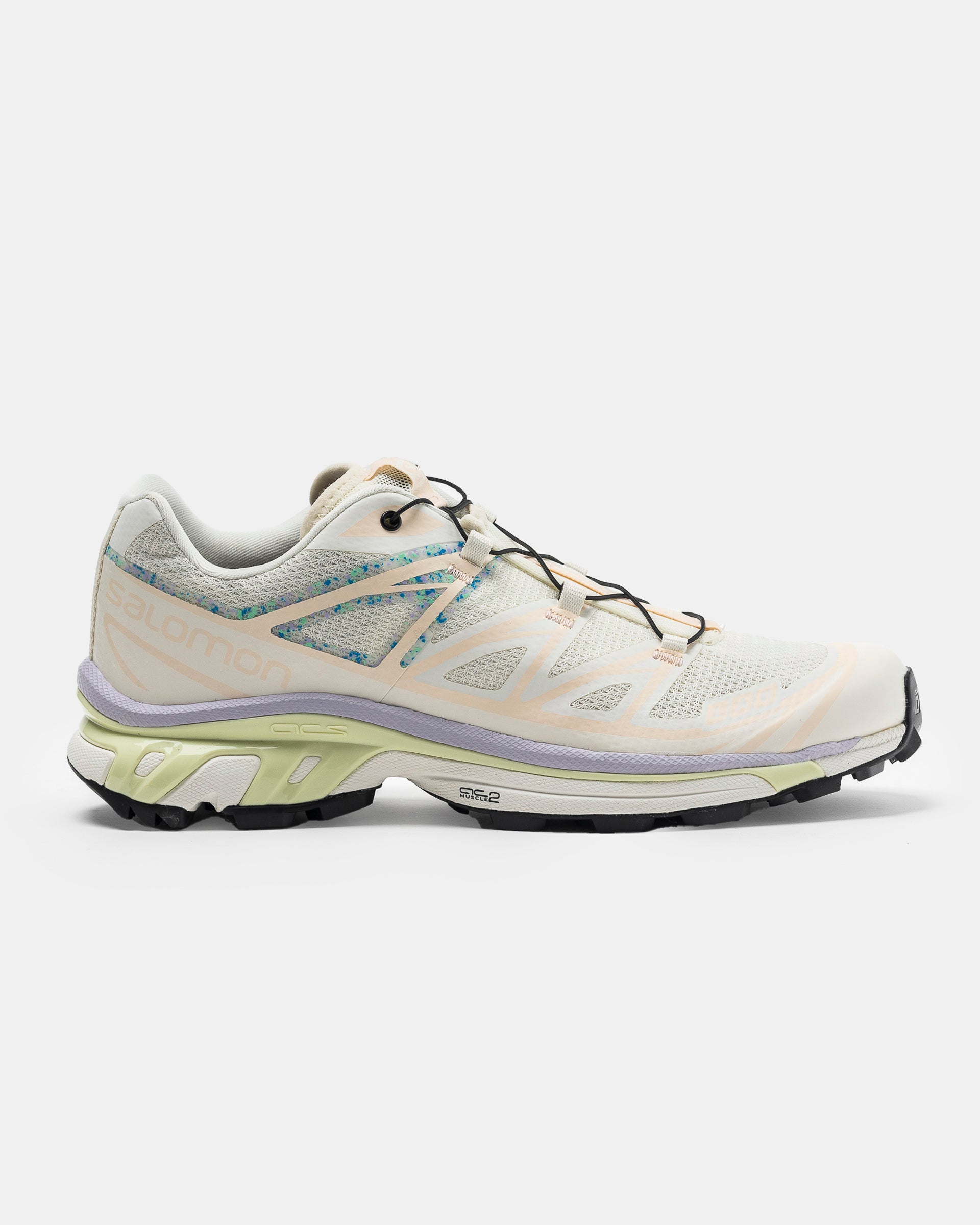Salomon XT-6 Mindful in Vanilla, Cloud Pink, and Orchid Petal on the white background.