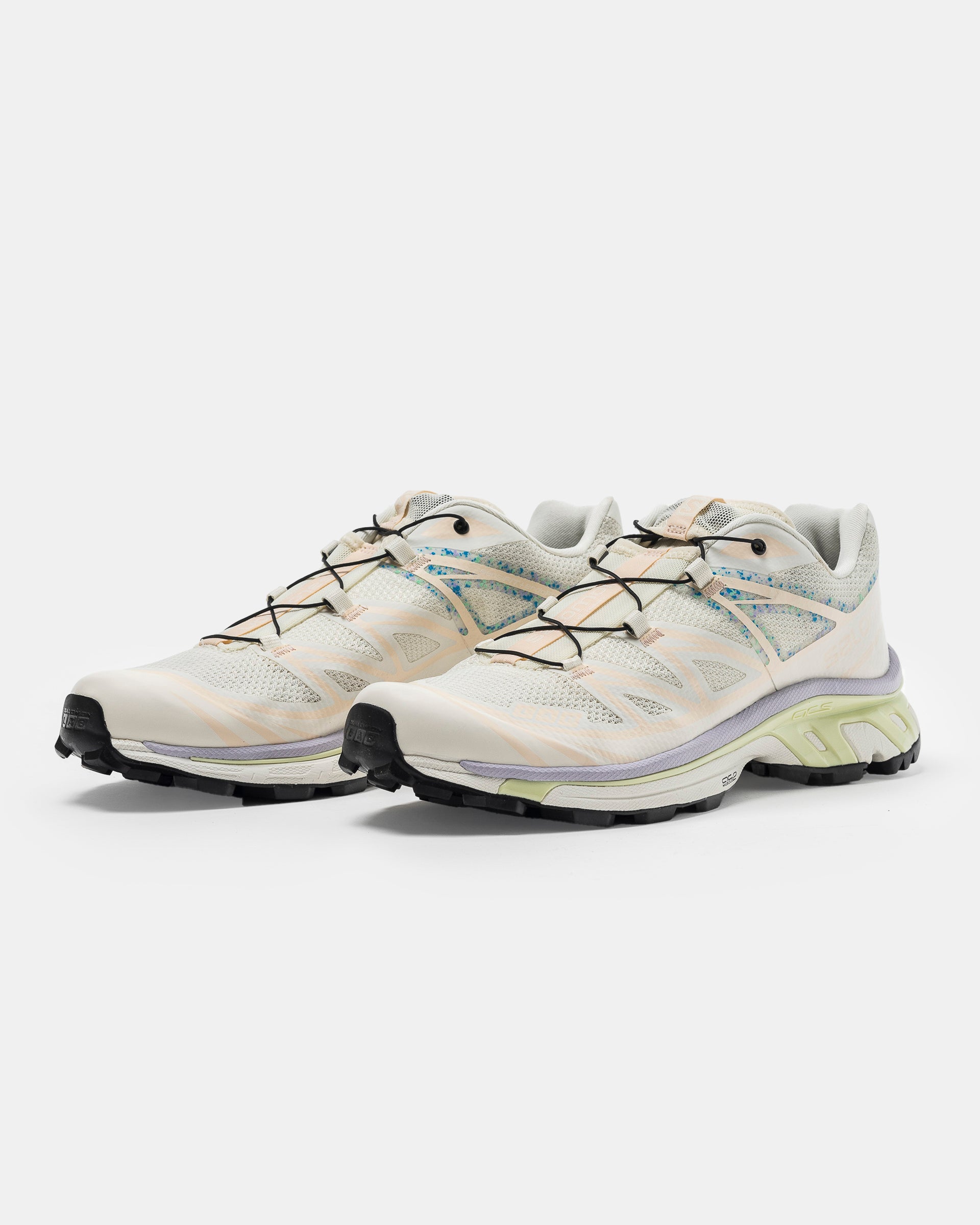 Salomon XT-6 Mindful in Vanilla, Cloud Pink, and Orchid Petal on the white background.
