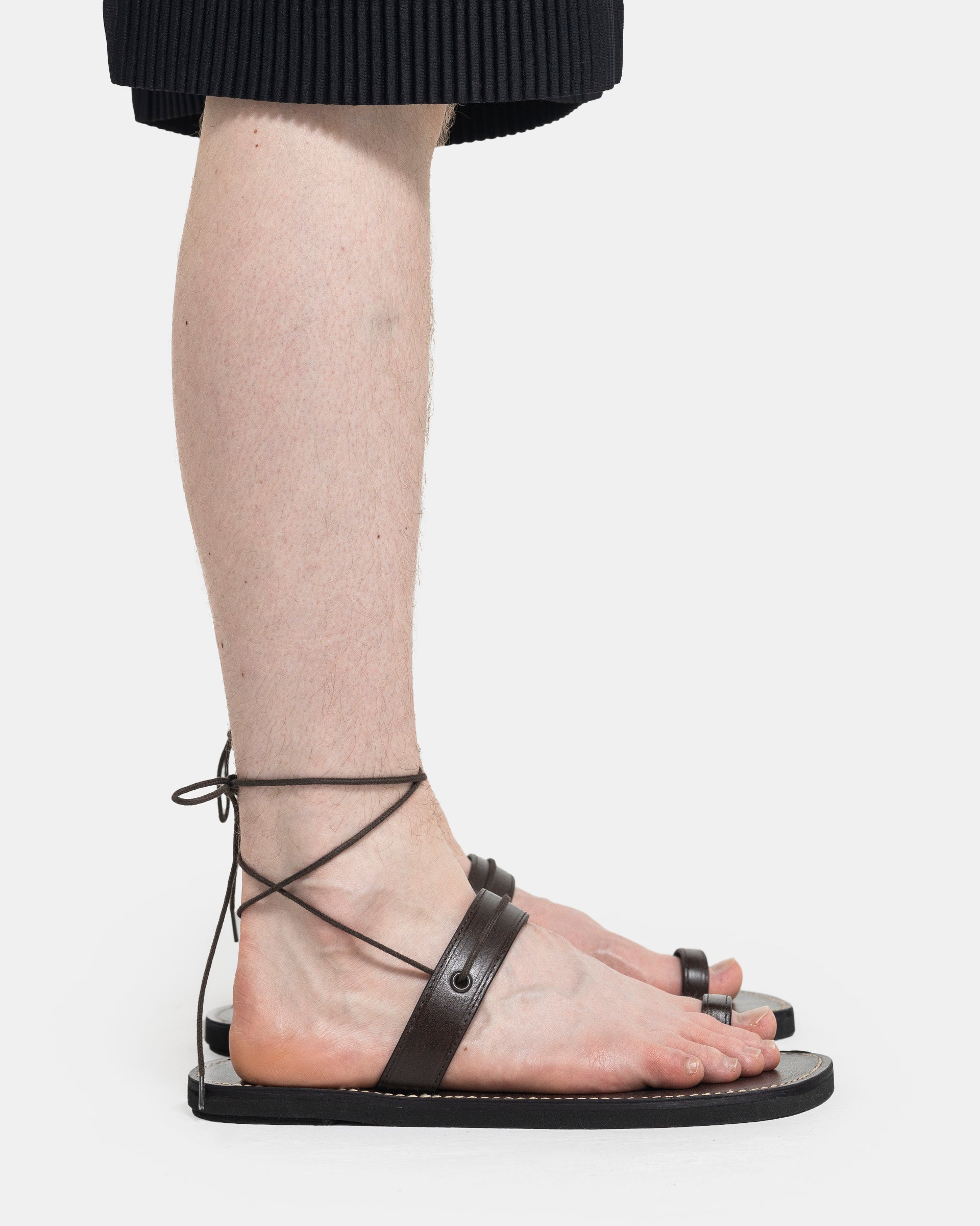 Ankle Strap Leather Sandals in Dark Brown