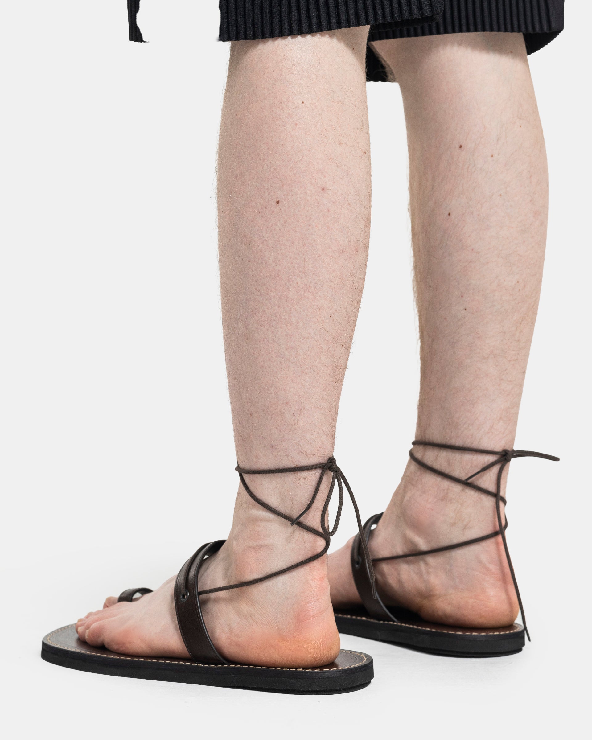 Ankle Strap Leather Sandals in Dark Brown