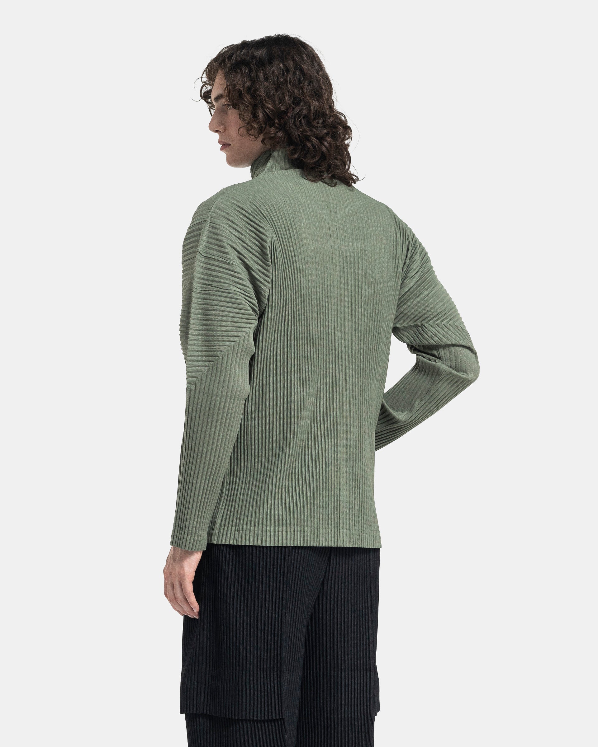 Colour Pleats Zip Jacket in Sage Green