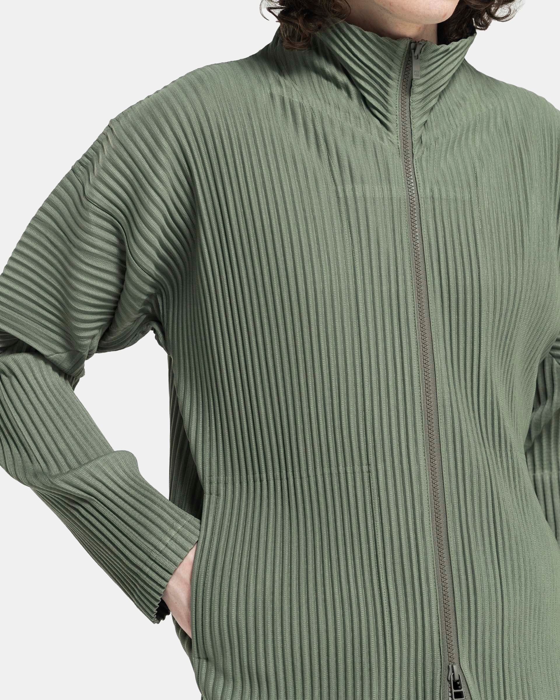 Colour Pleats Zip Jacket in Sage Green