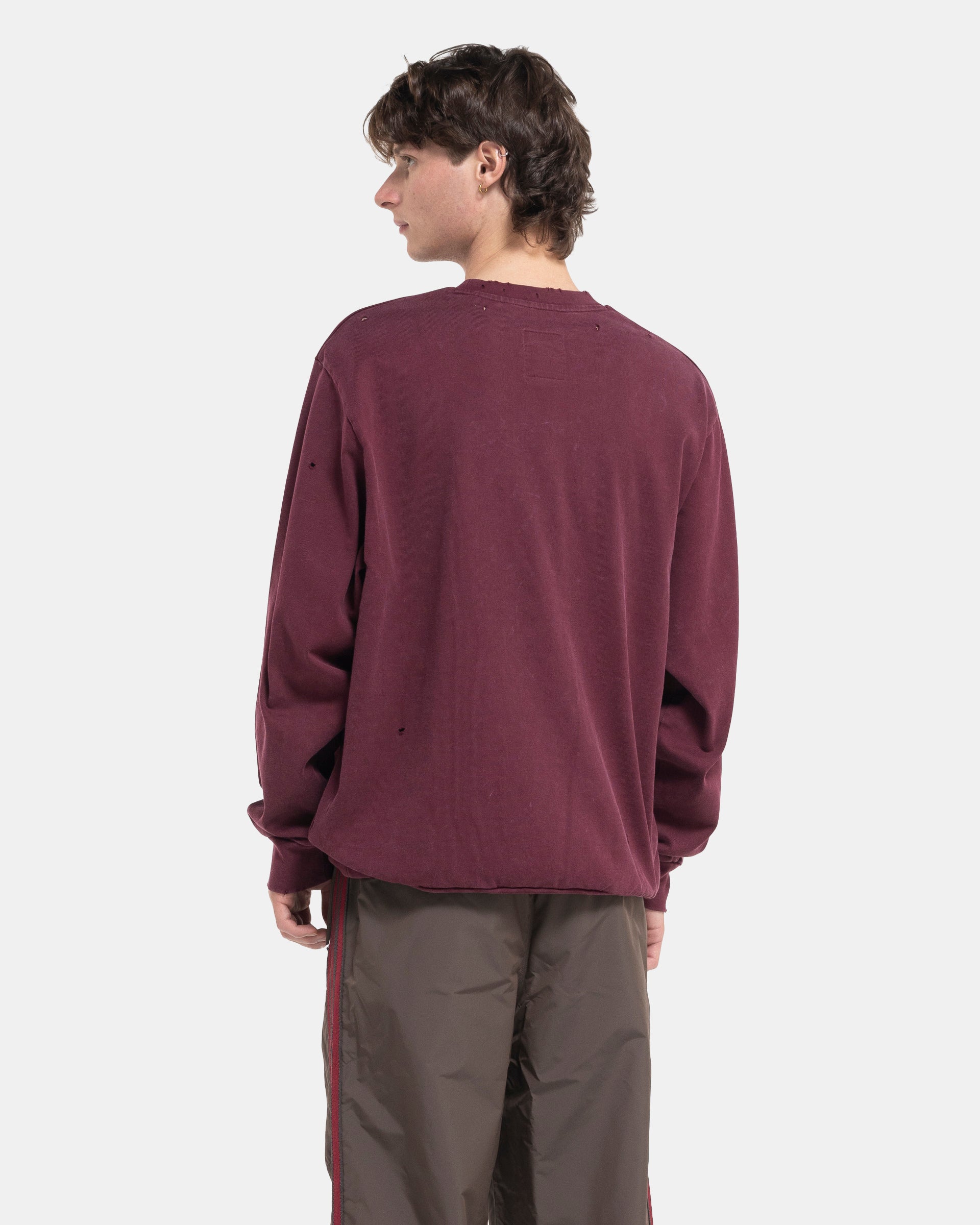 SFTM Distressed Longsleeve T-Shirt in Maroon