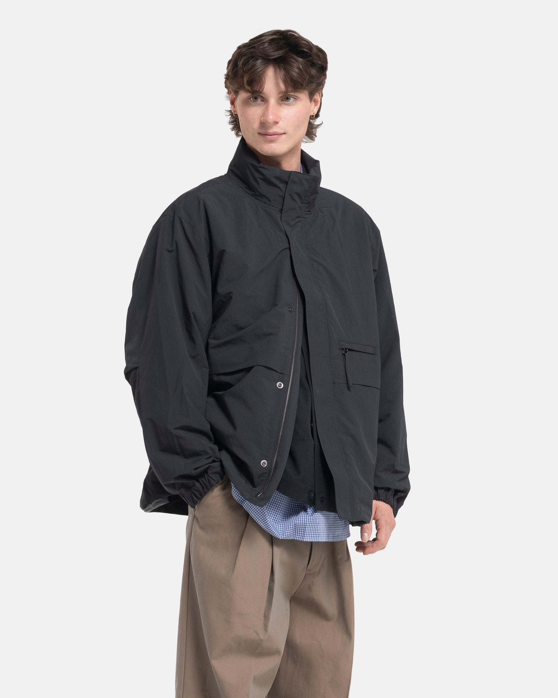 Stand Collar Field Jacket in Ink Black