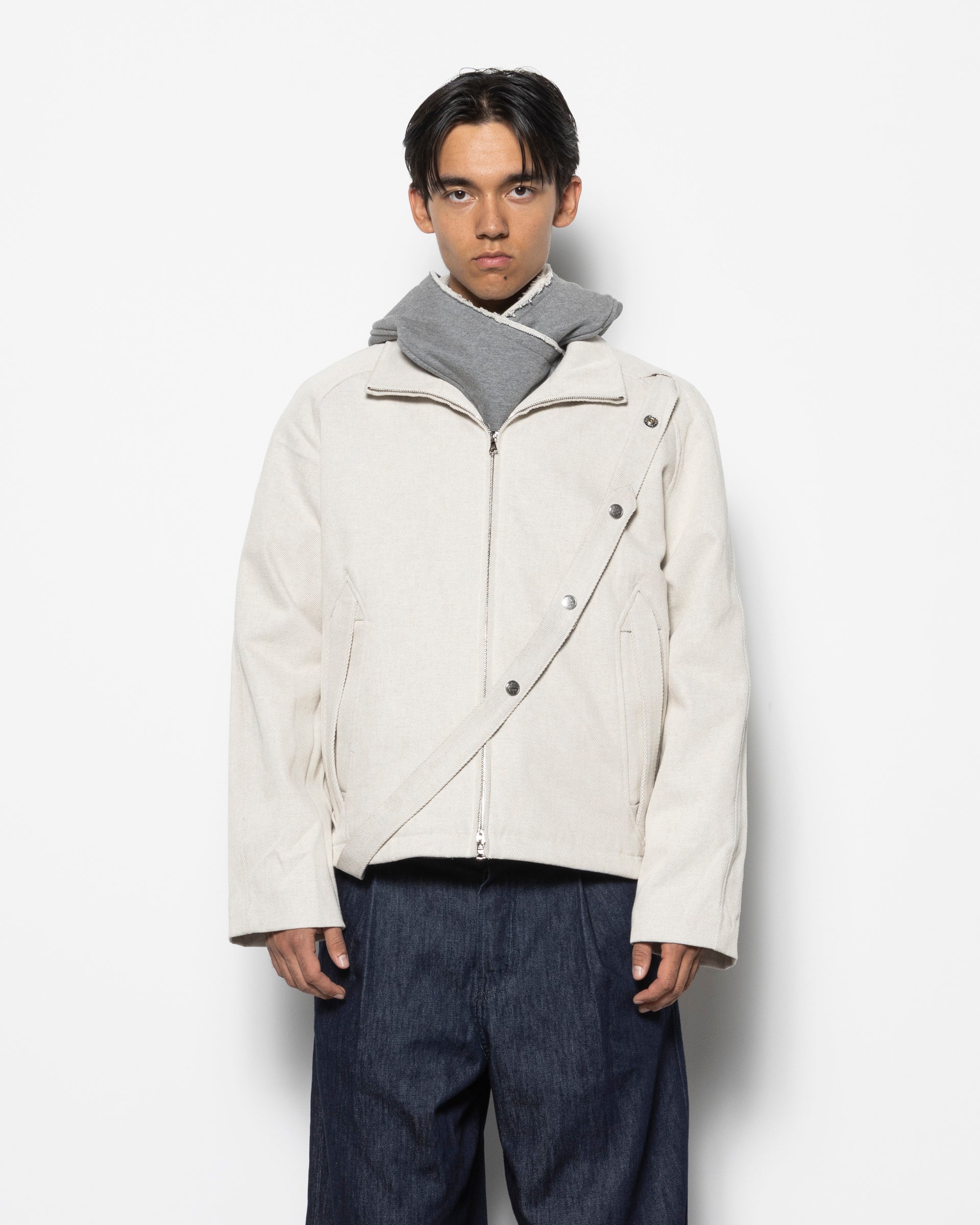 Strap Ribbon Athlete's Jacket in Egg Shell
