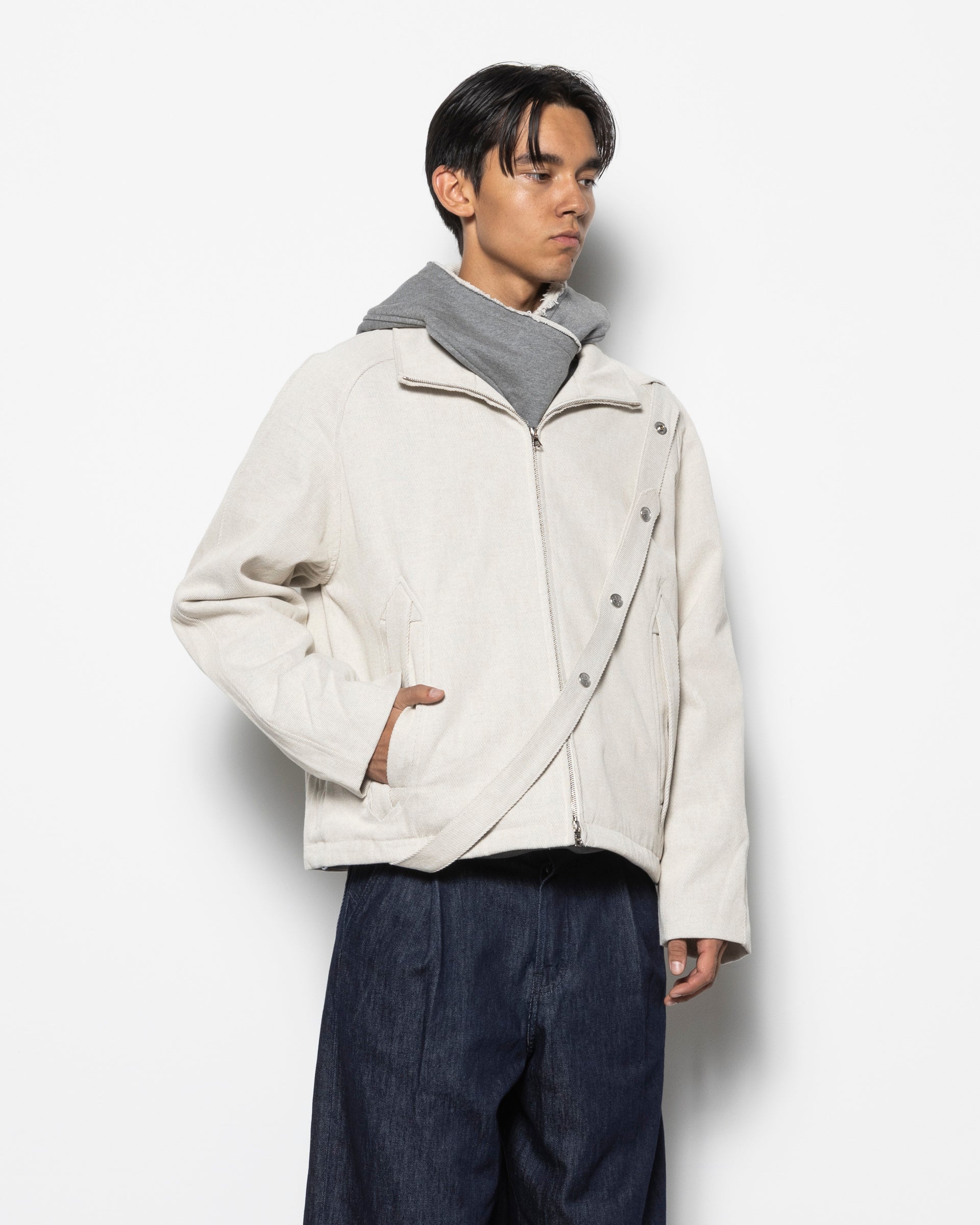 Strap Ribbon Athlete's Jacket in Egg Shell