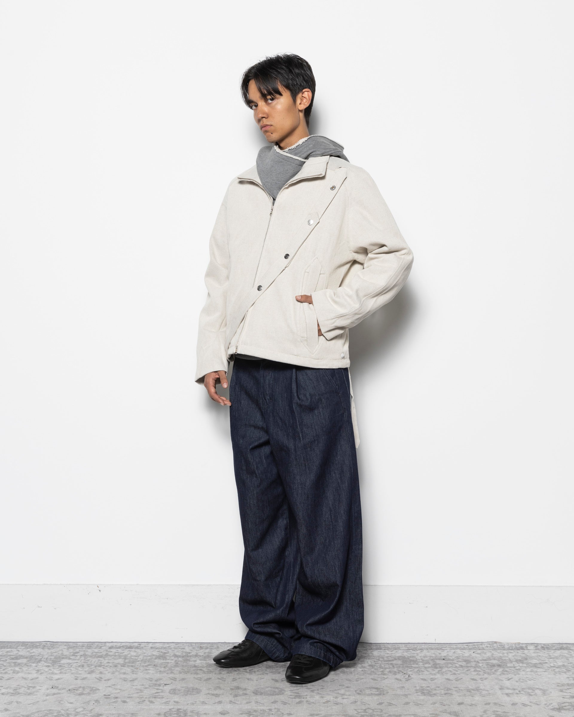 Strap Ribbon Athlete's Jacket in Egg Shell