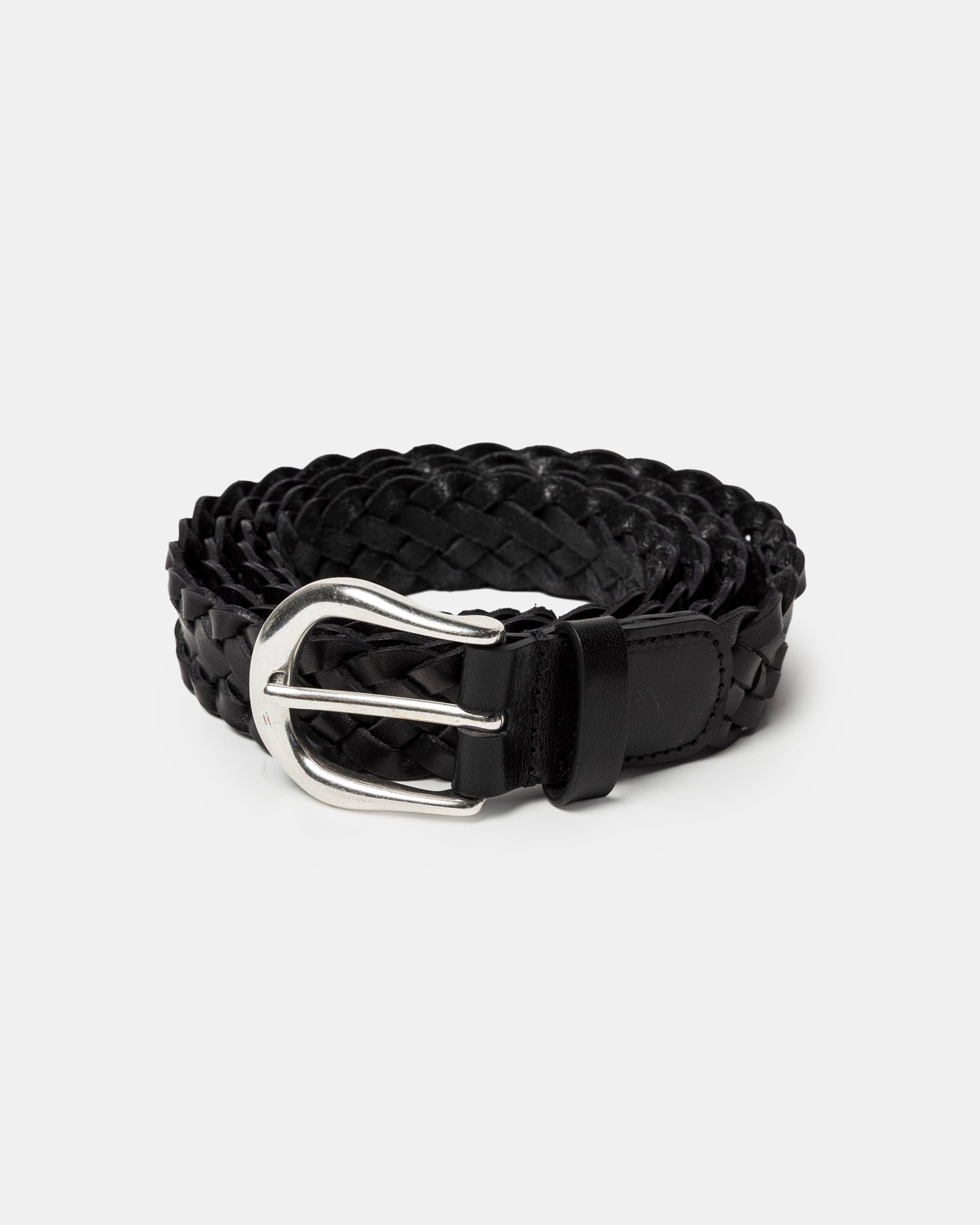 Plaited Leather Belt in Black