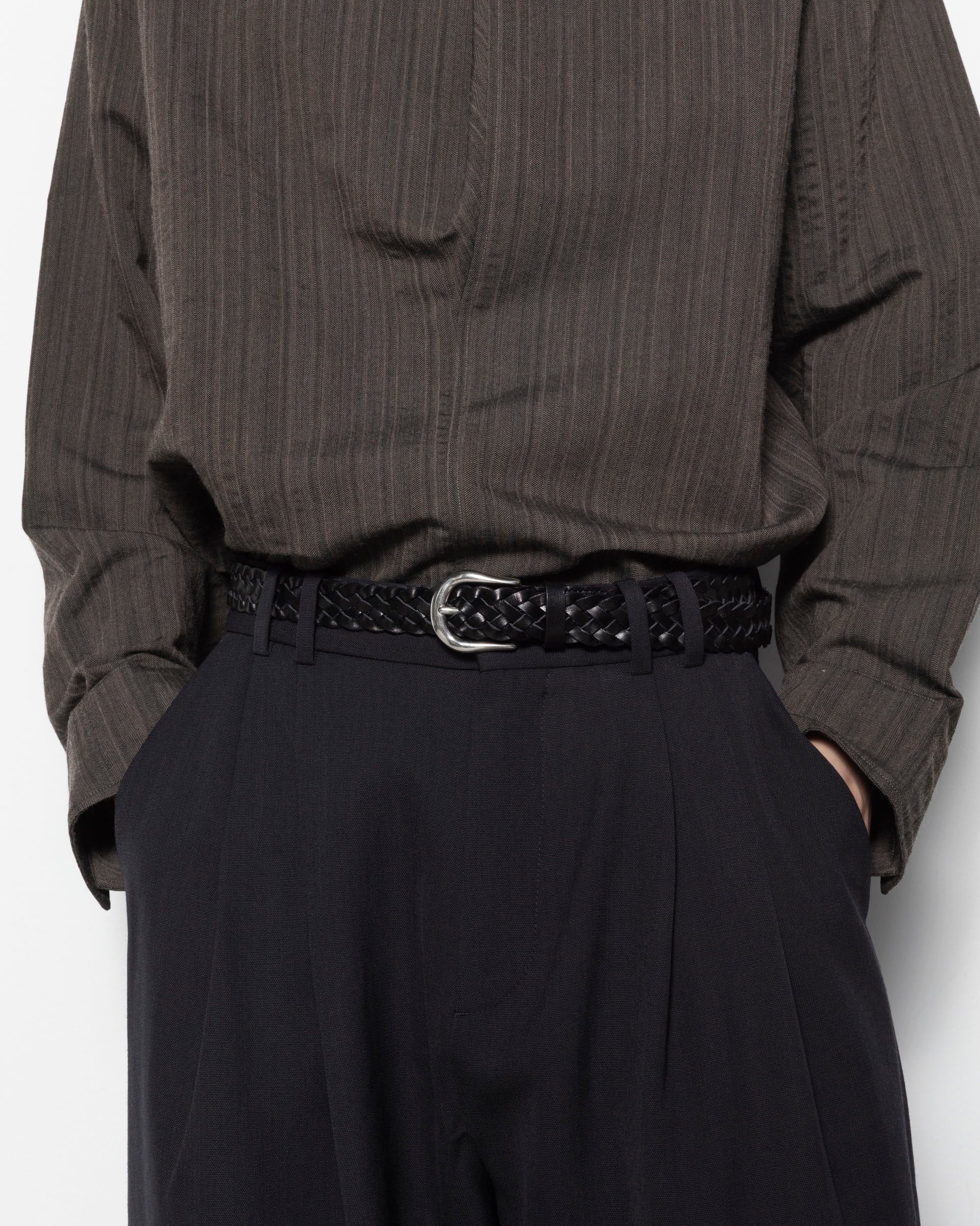 Plaited Leather Belt in Black