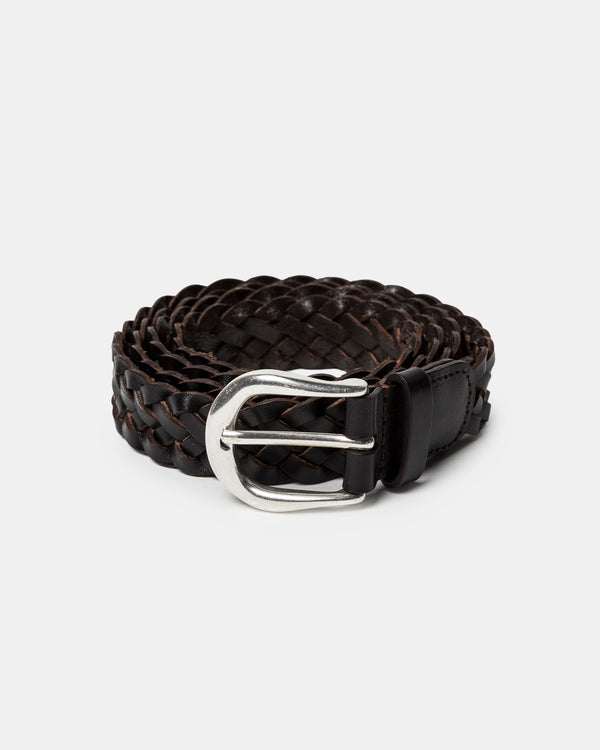 Plaited Leather Belt in Cocoa Brown