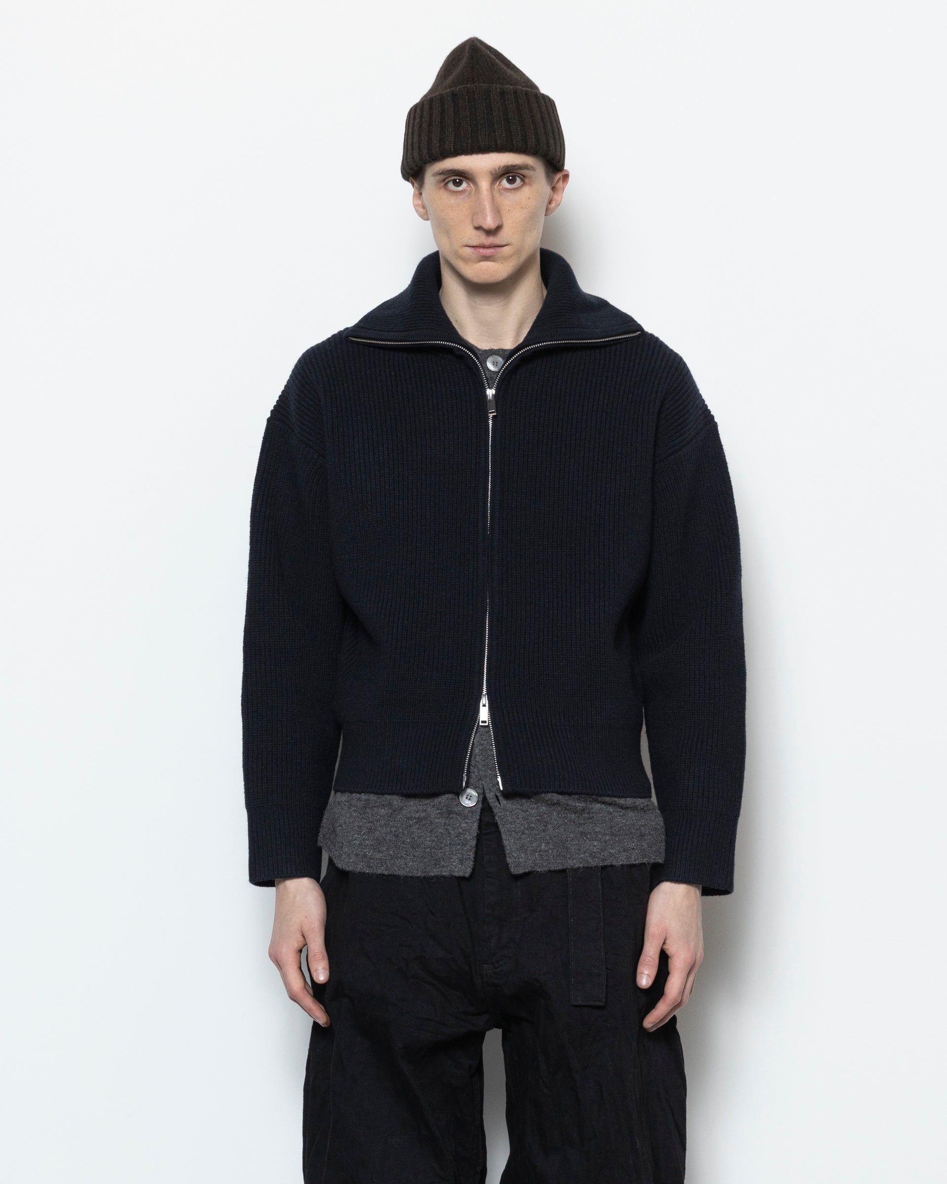 Sandos Knit Zip in Darkest Navy