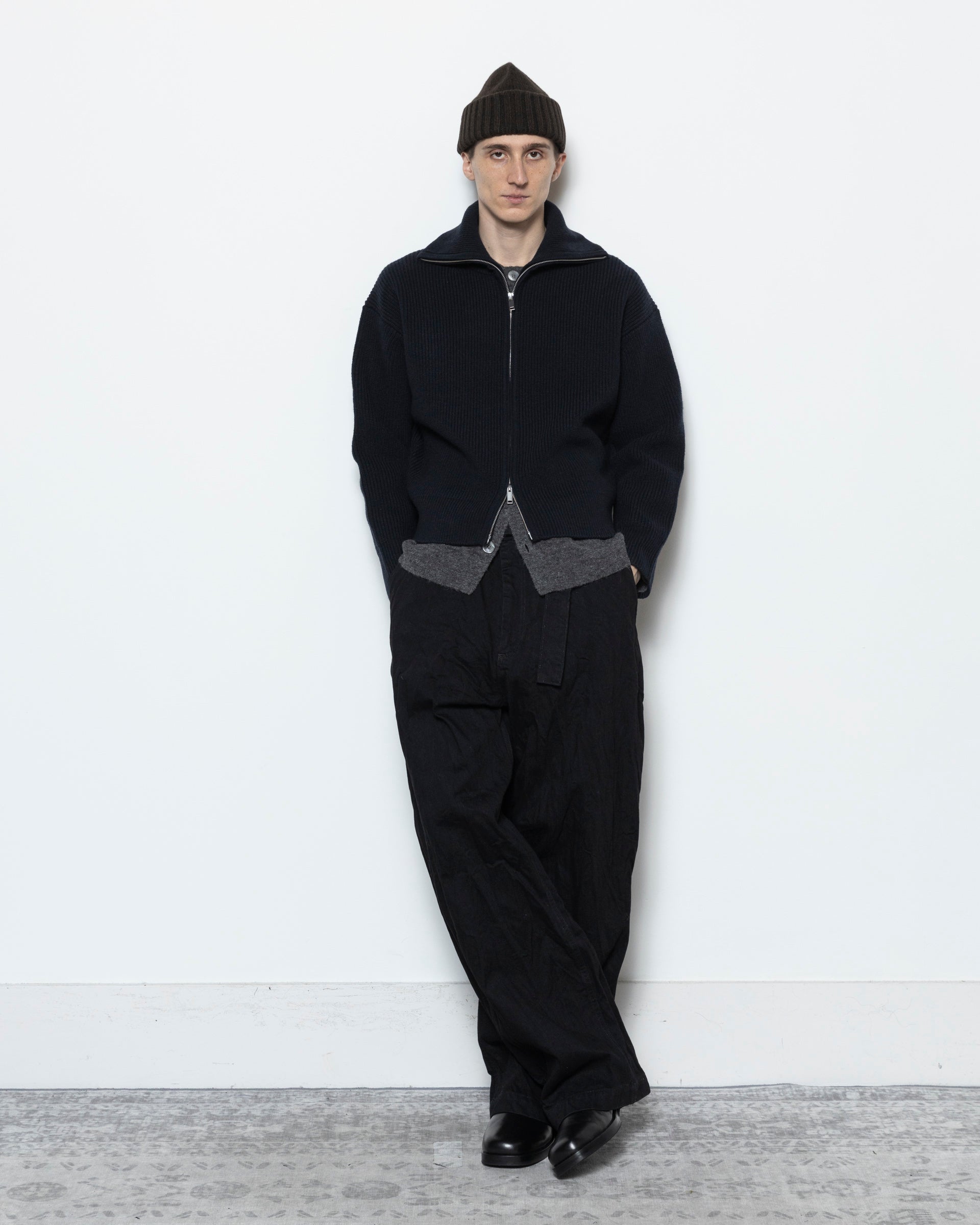 Sandos Knit Zip in Darkest Navy